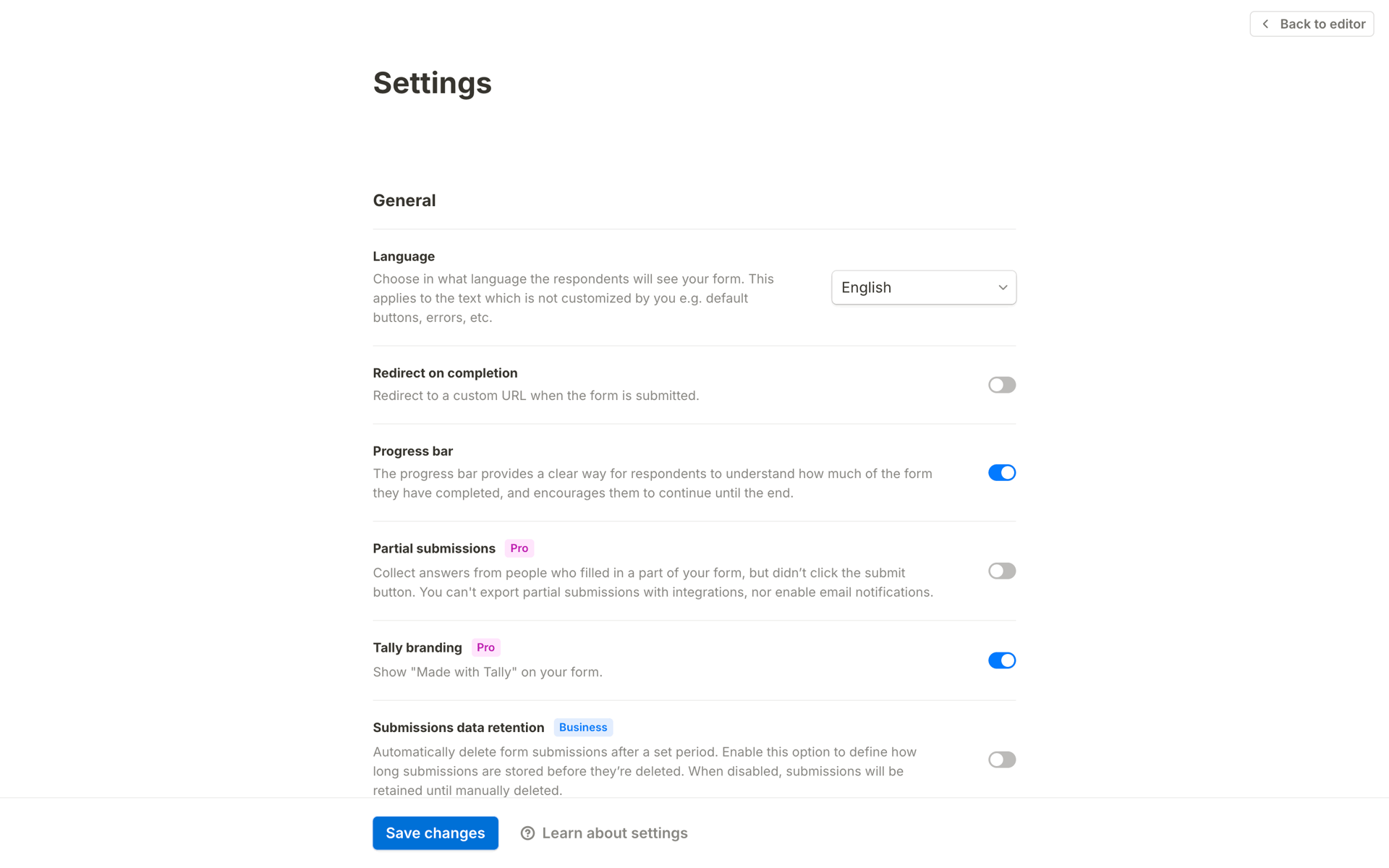 Tally Web Productivity interface screenshot 13
