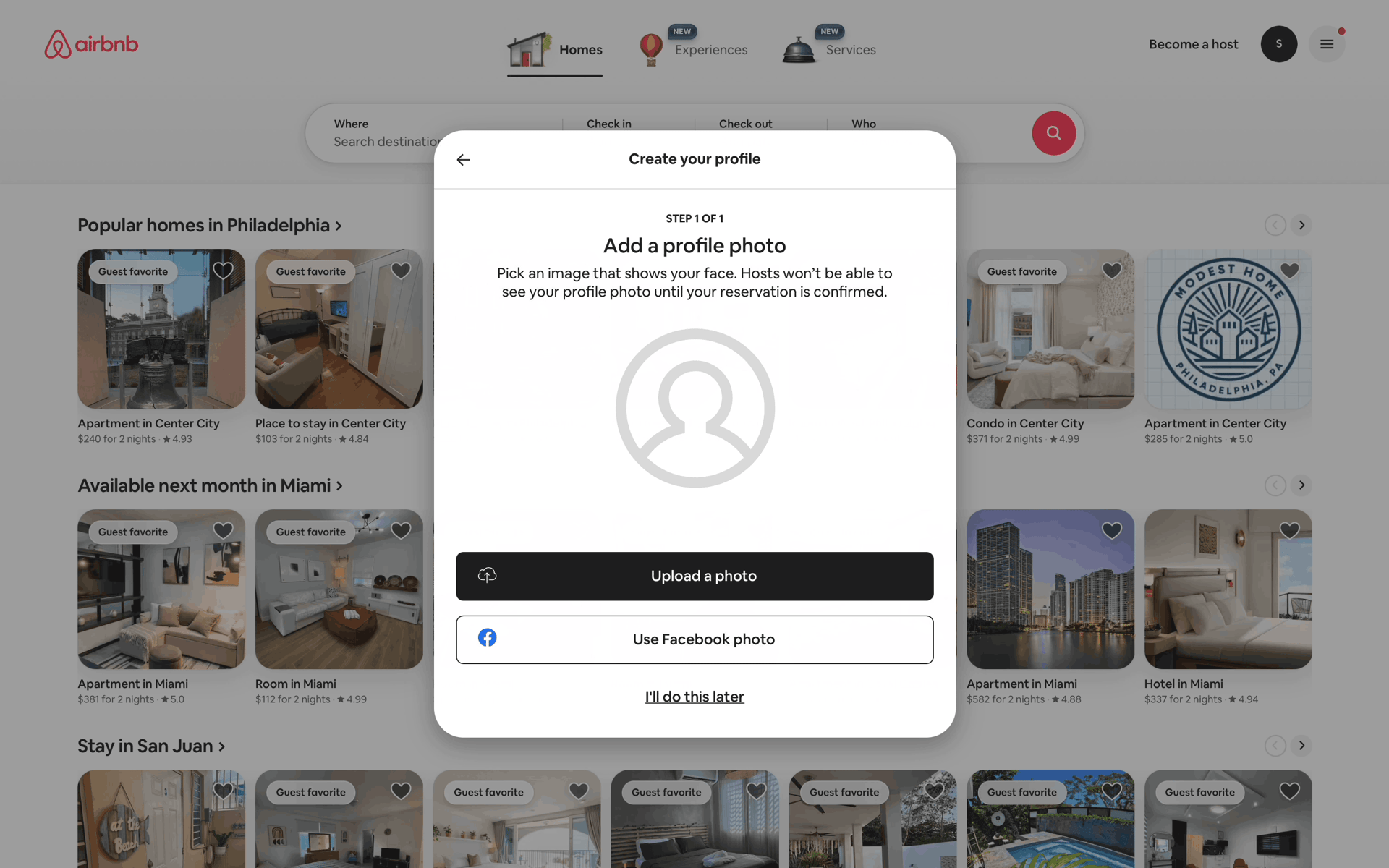 Creating profile on Airbnb (web) screen 2