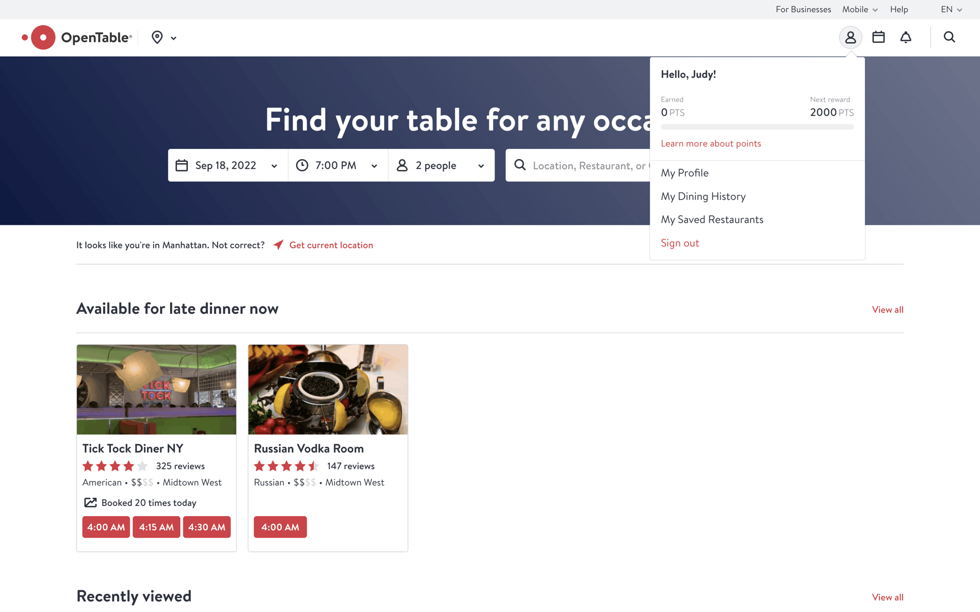 OpenTable Web Food & Drink interface screenshot 20
