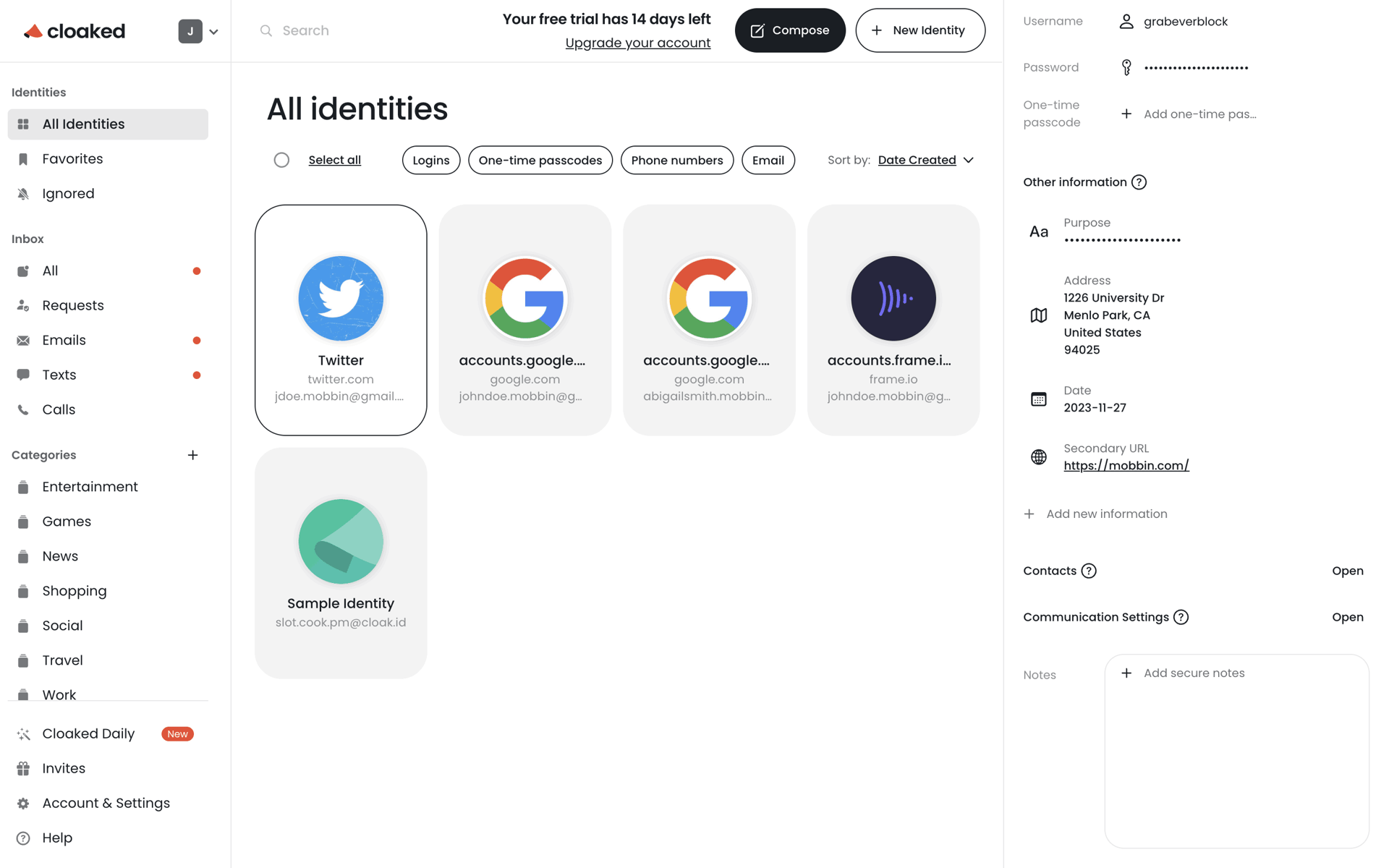 Cloaked Web Productivity interface screenshot 9