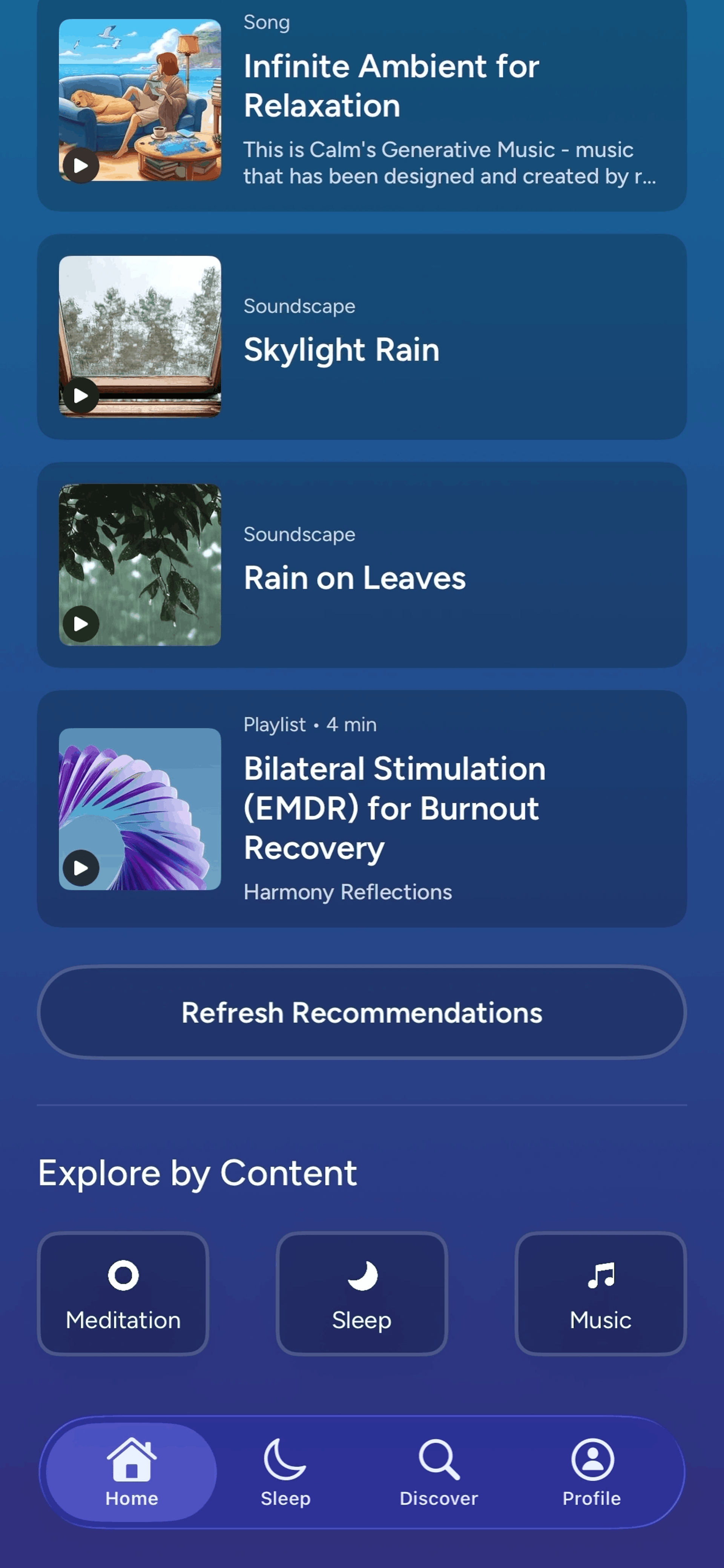 Calm iOS Health & Fitness interface screenshot 4