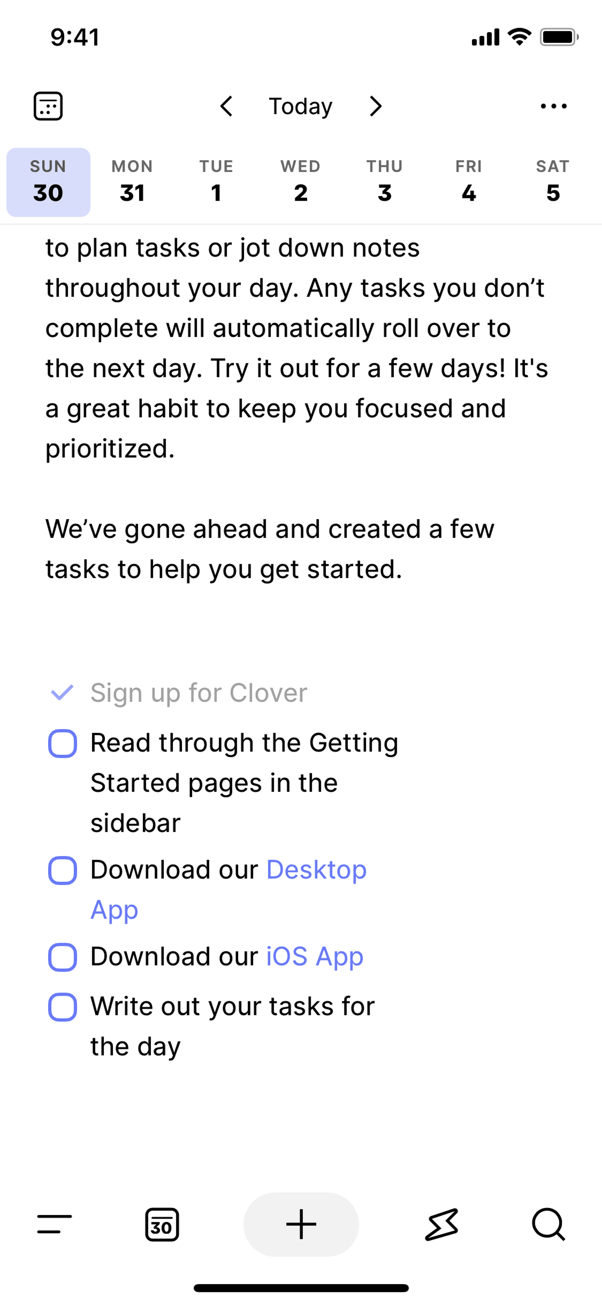 Clover iOS Productivity interface screenshot 10
