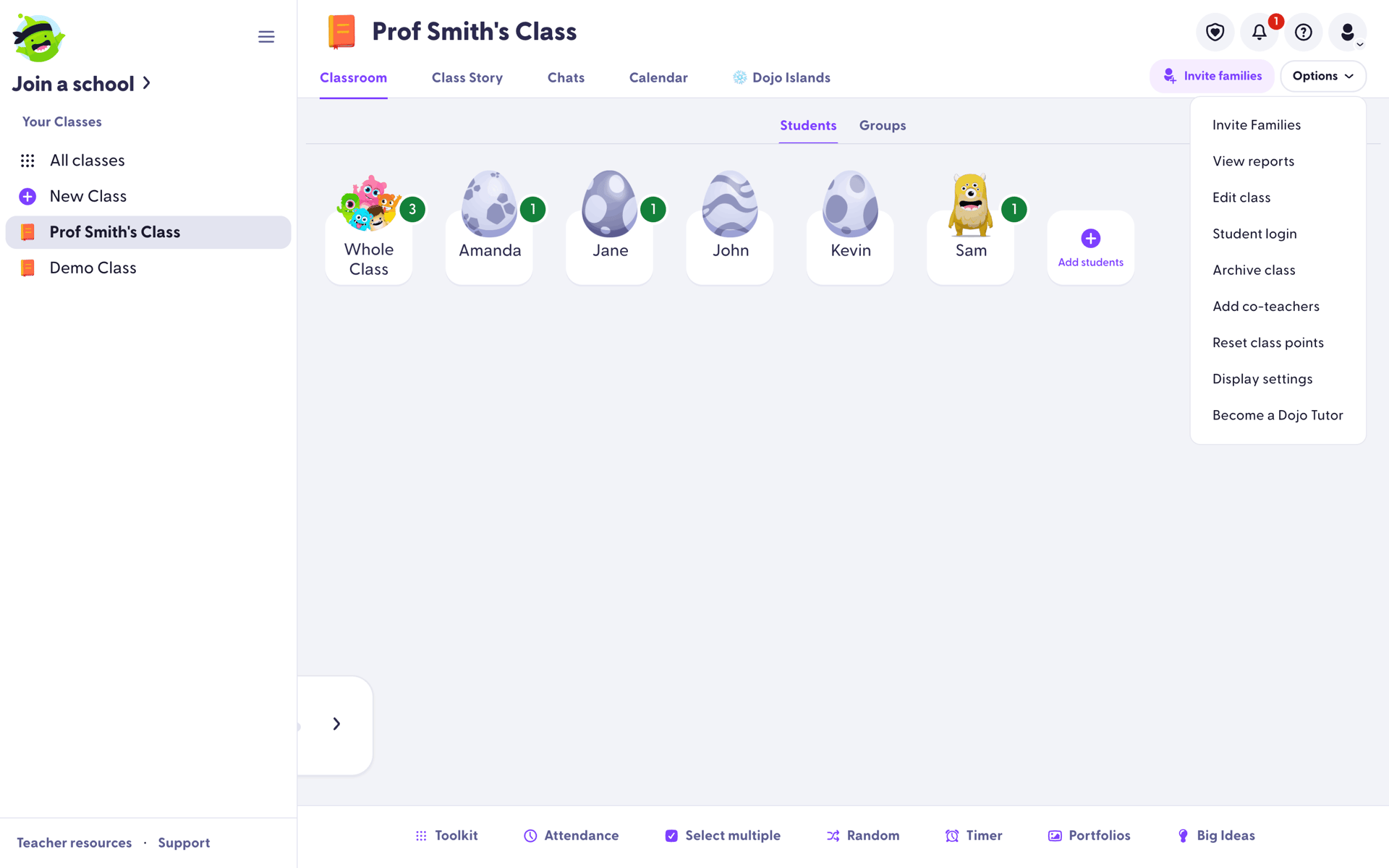 ClassDojo Web Education interface screenshot 15
