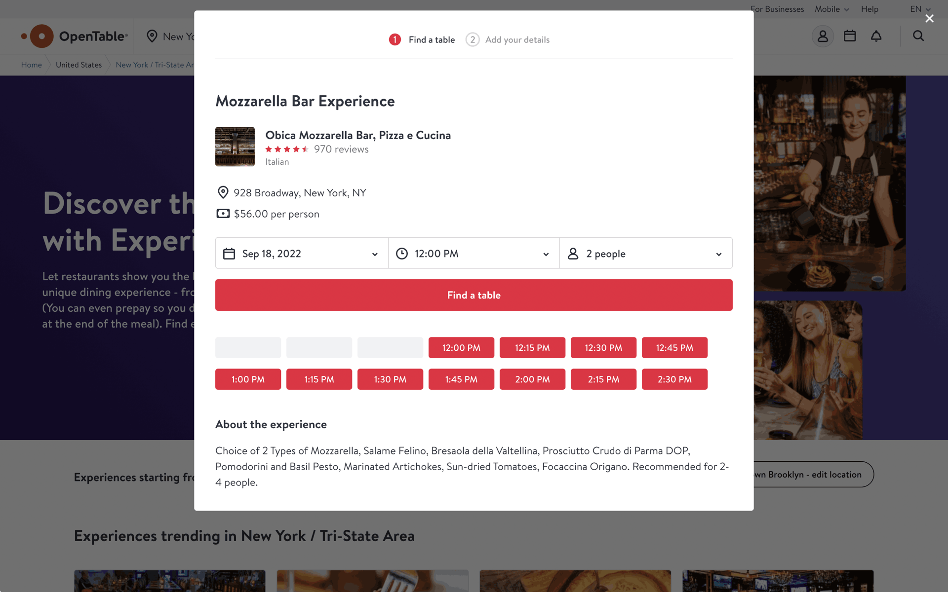OpenTable Web Food & Drink interface screenshot 14
