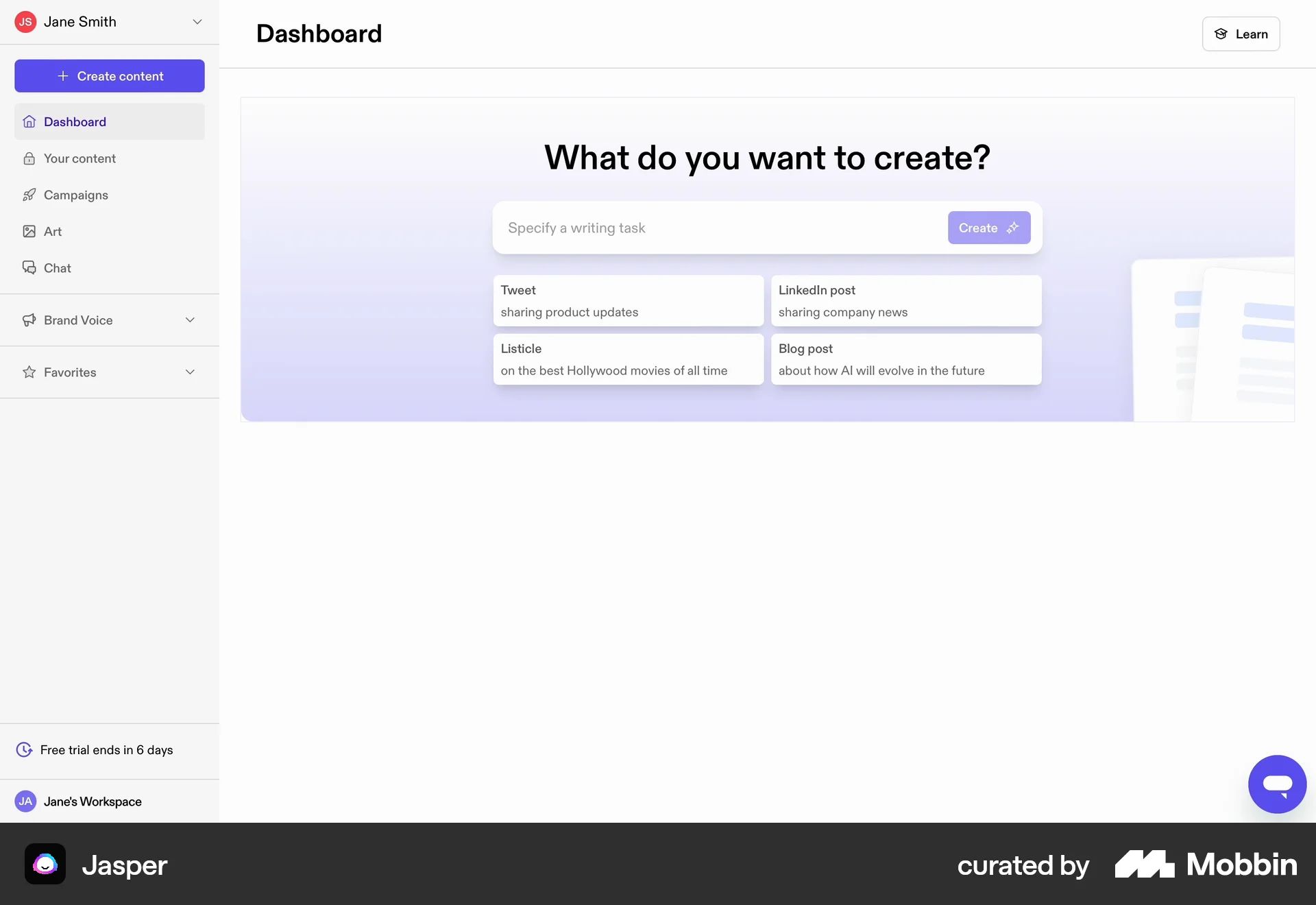 Subscribing to Jasper on Jasper (web) screen 8