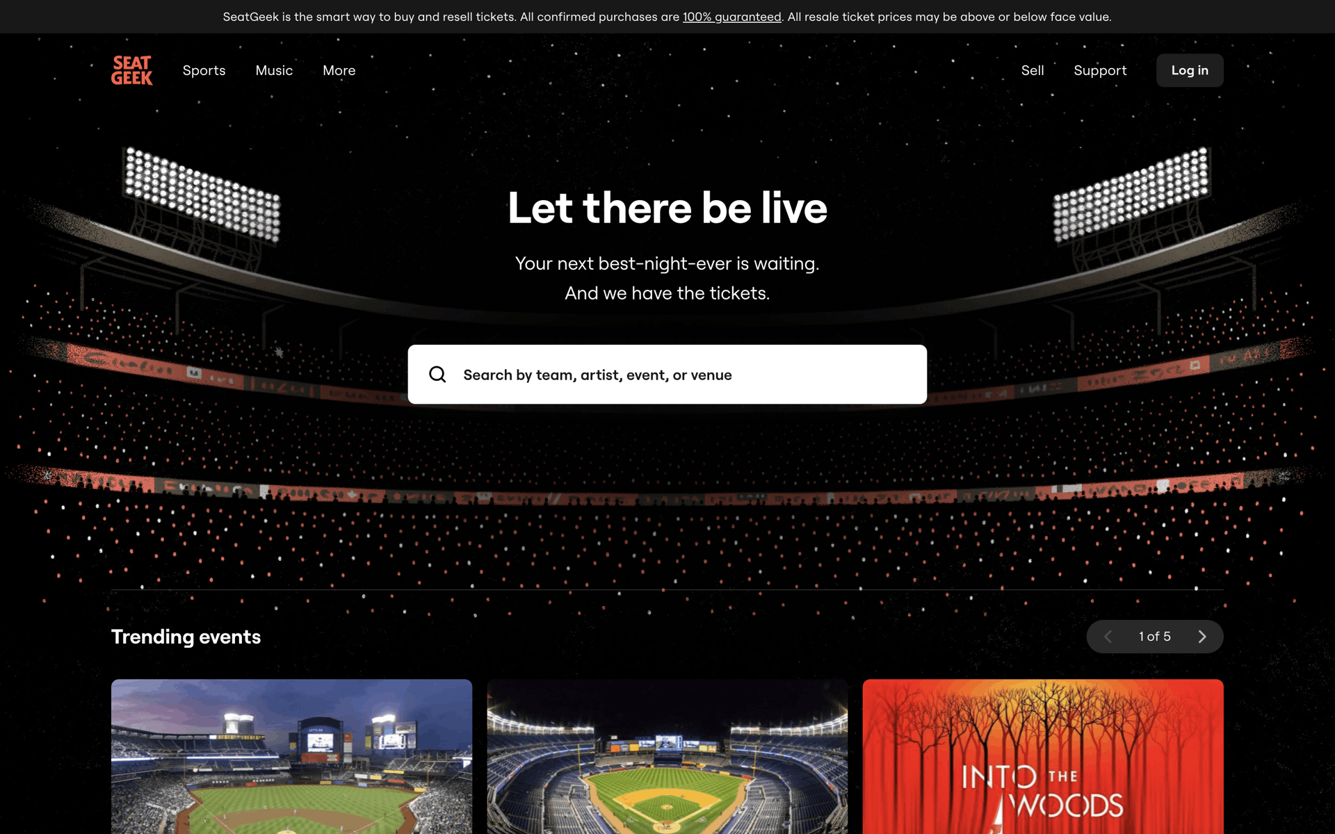 SeatGeek Web Entertainment interface screenshot 1