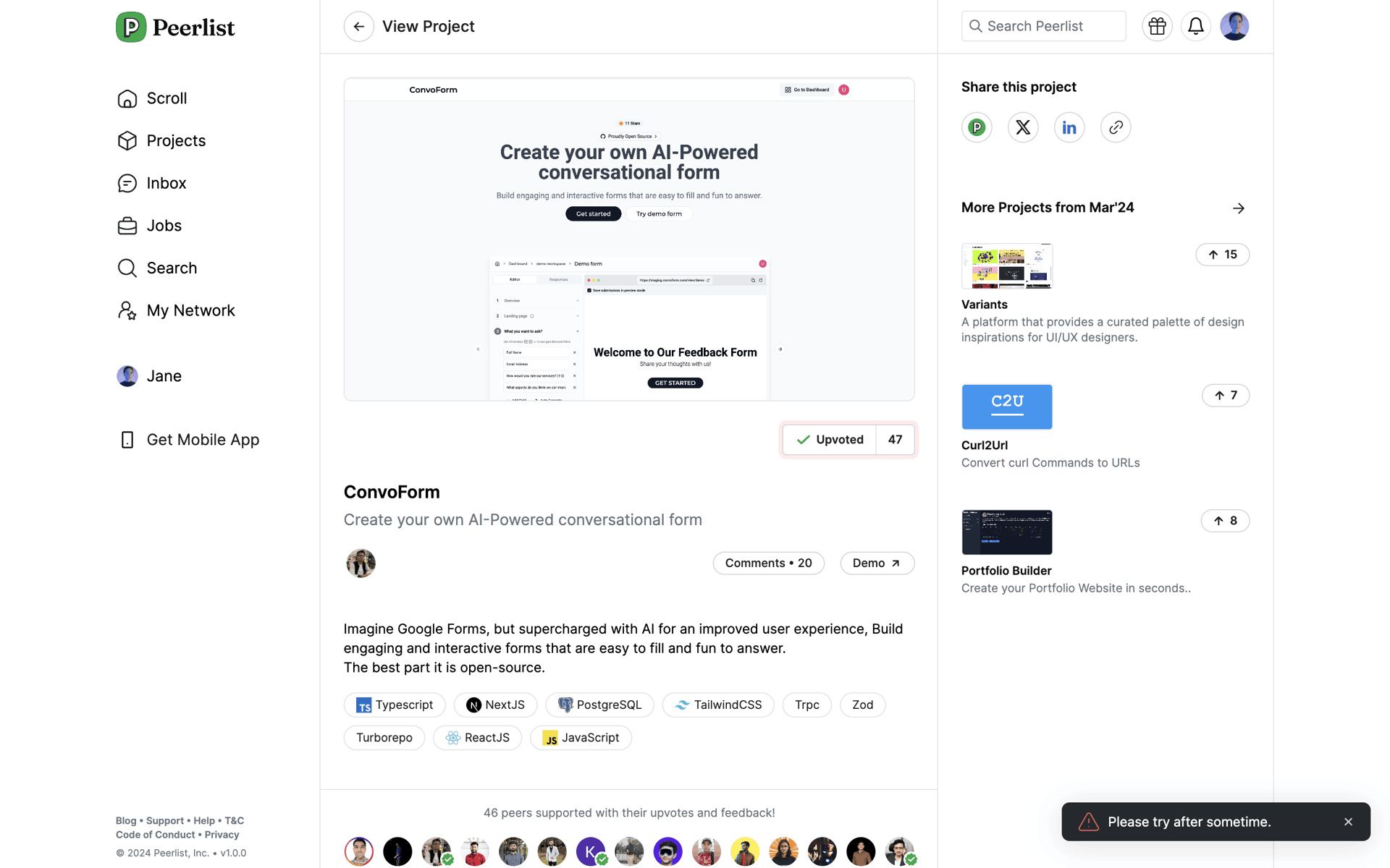 Peerlist Web Social Networking interface screenshot 13