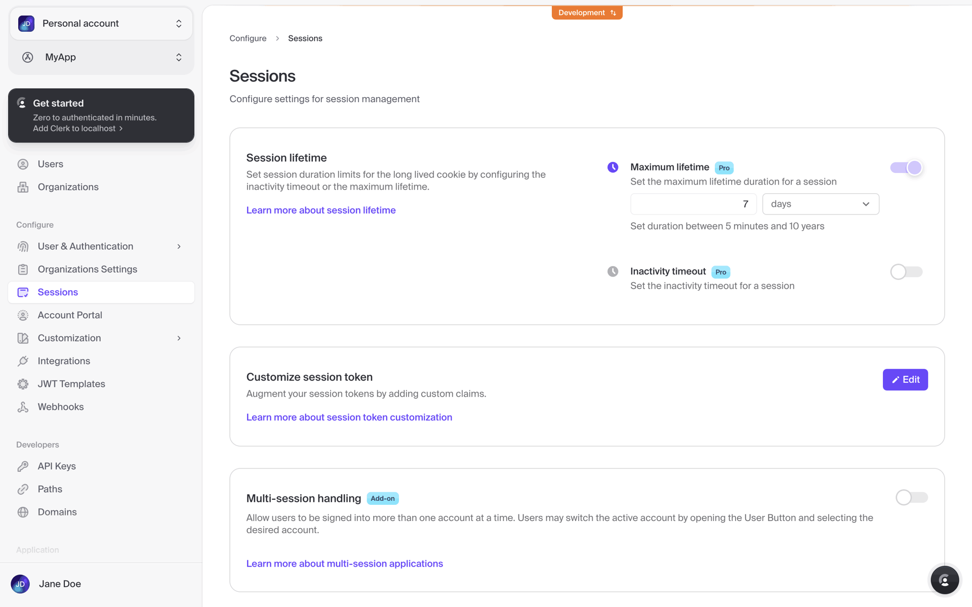 Clerk Web Developer Tools interface screenshot 19