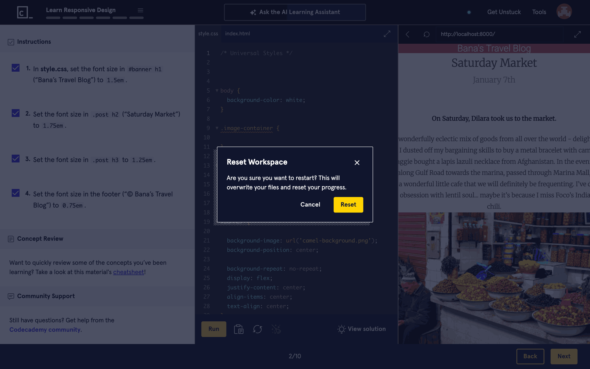 Codecademy Web AI interface screenshot 3