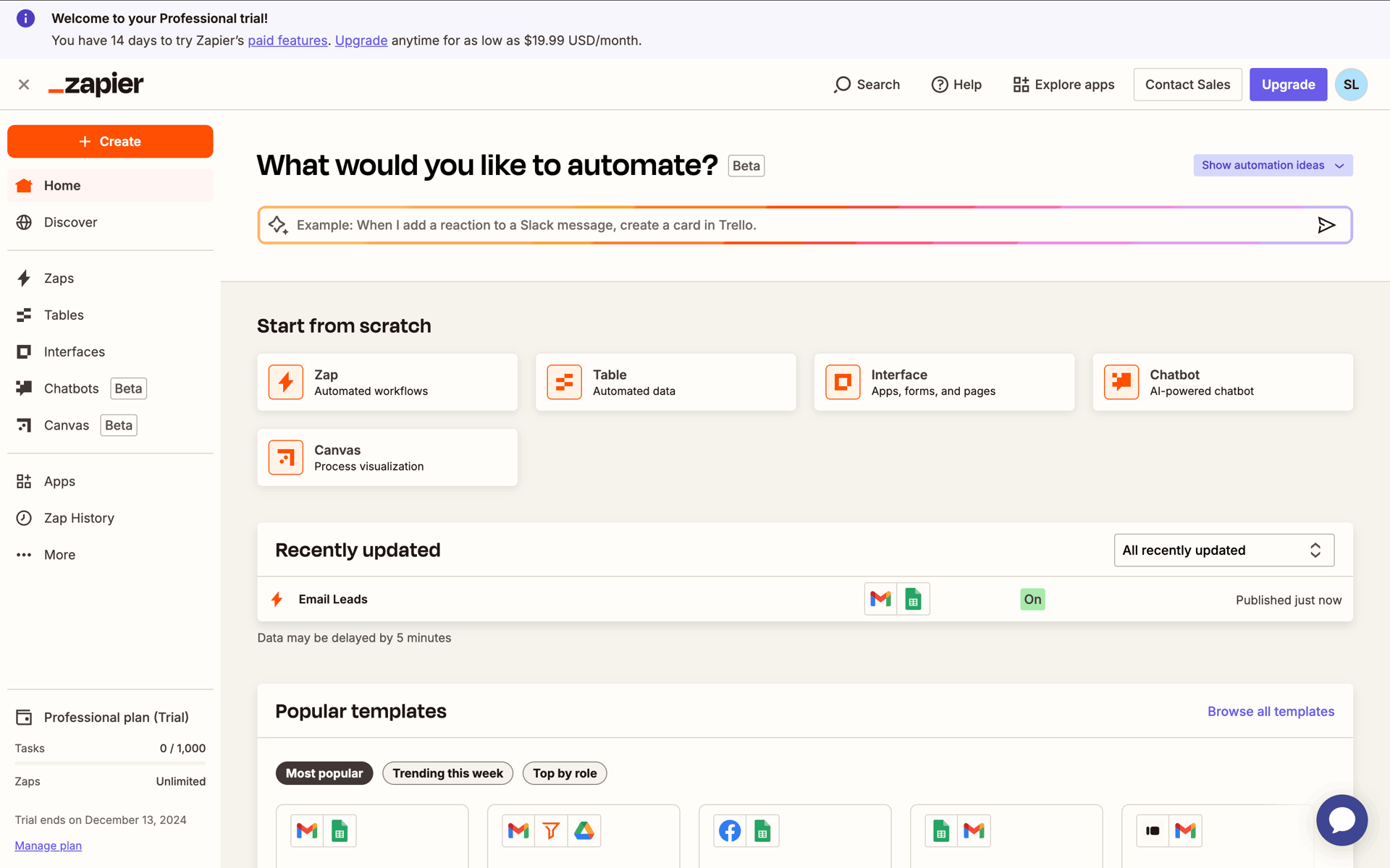 Zapier Web Productivity interface screenshot 9