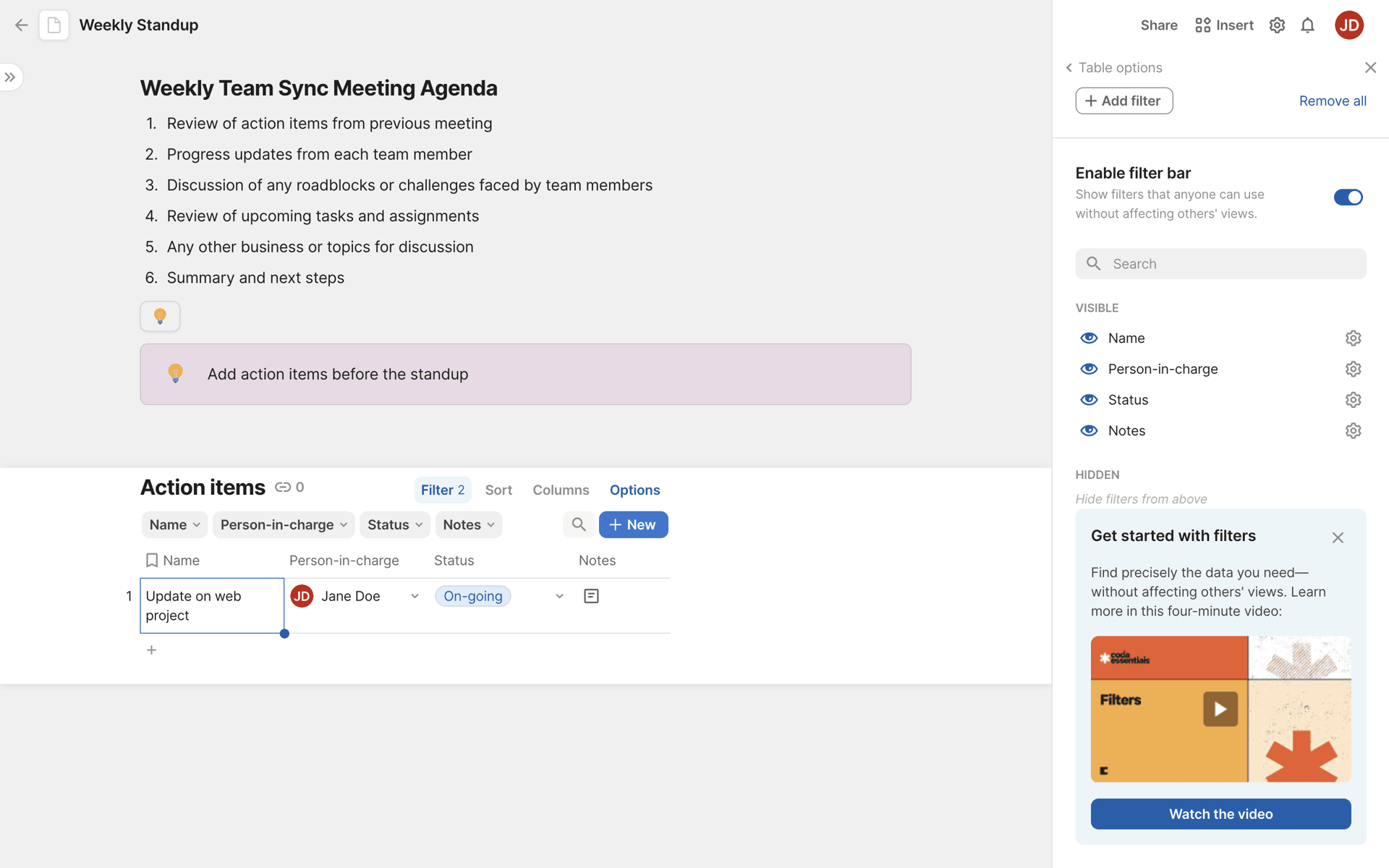 Coda Web Productivity interface screenshot 15