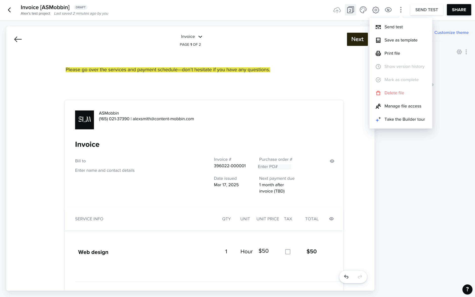 HoneyBook Web Business interface screenshot 9