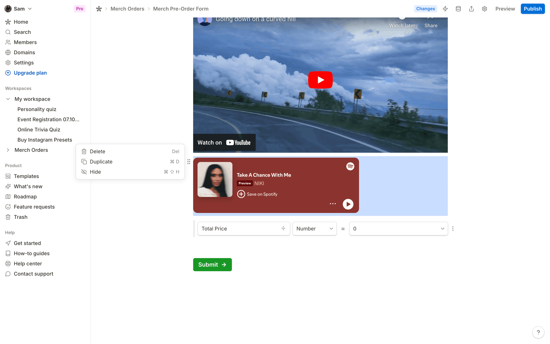 Tally Web Productivity interface screenshot 8