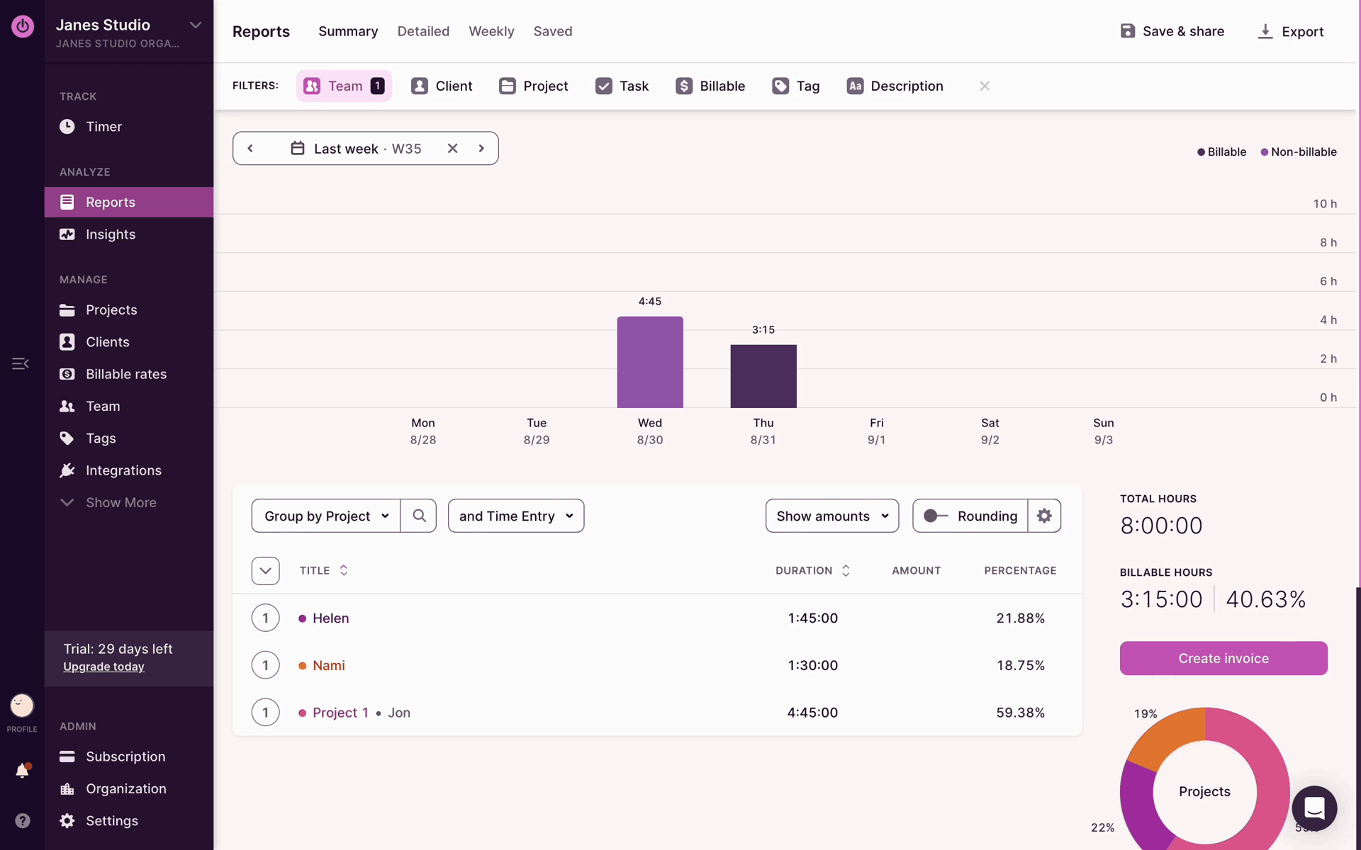 Toggl Track Web Business interface screenshot 3