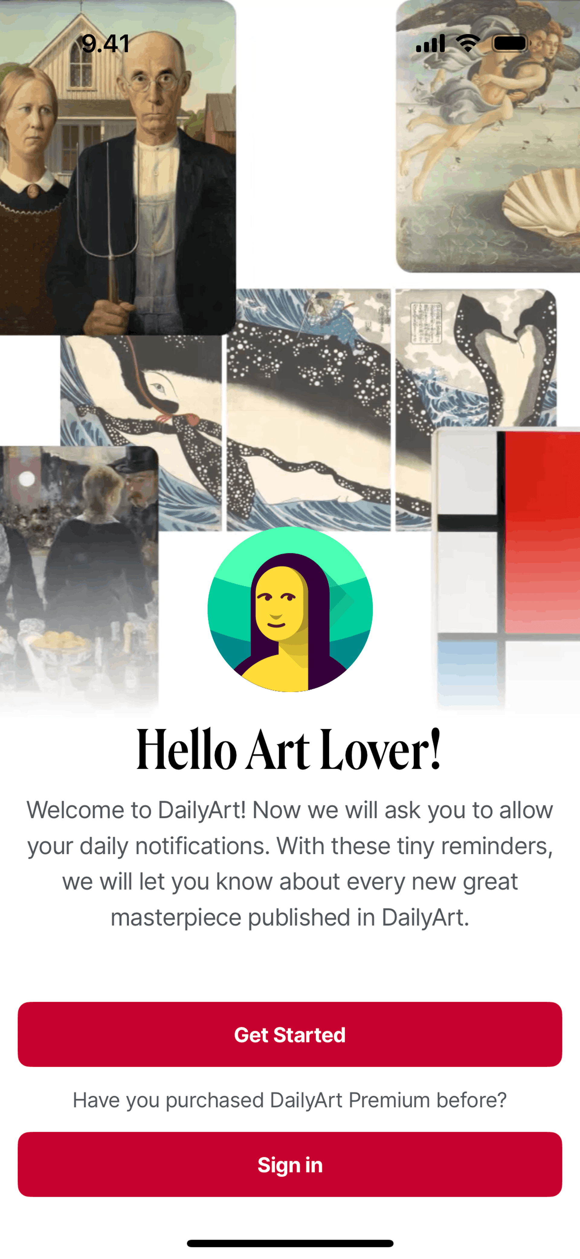 DailyArt iOS Education interface screenshot 1
