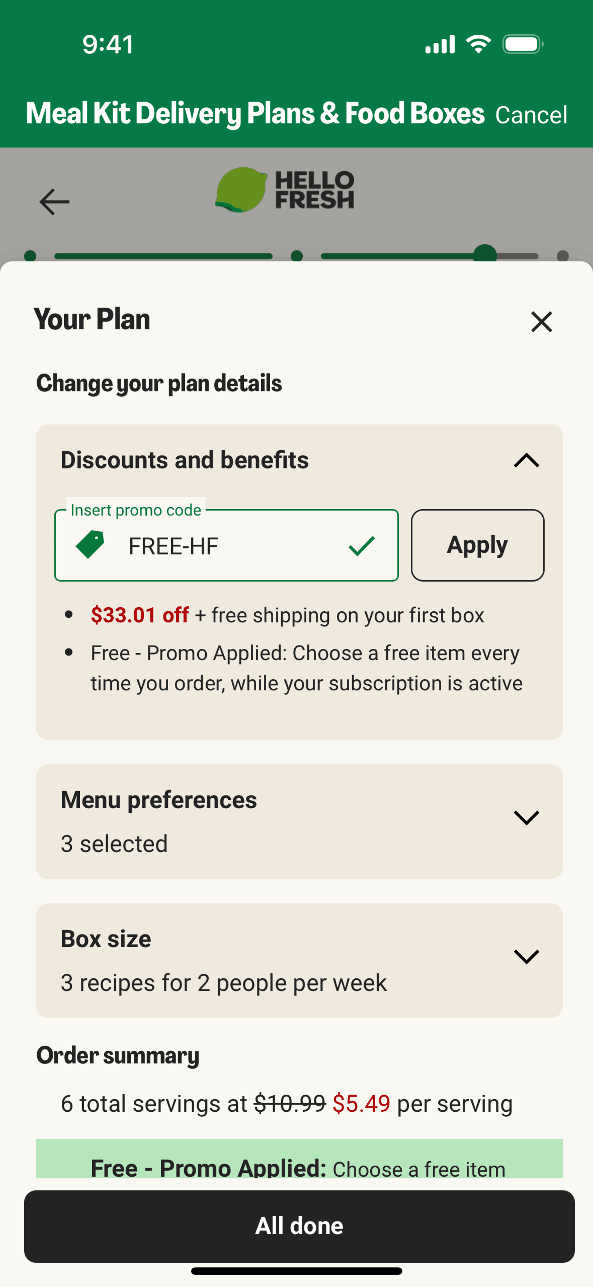 HelloFresh iOS Food & Drink interface screenshot 23