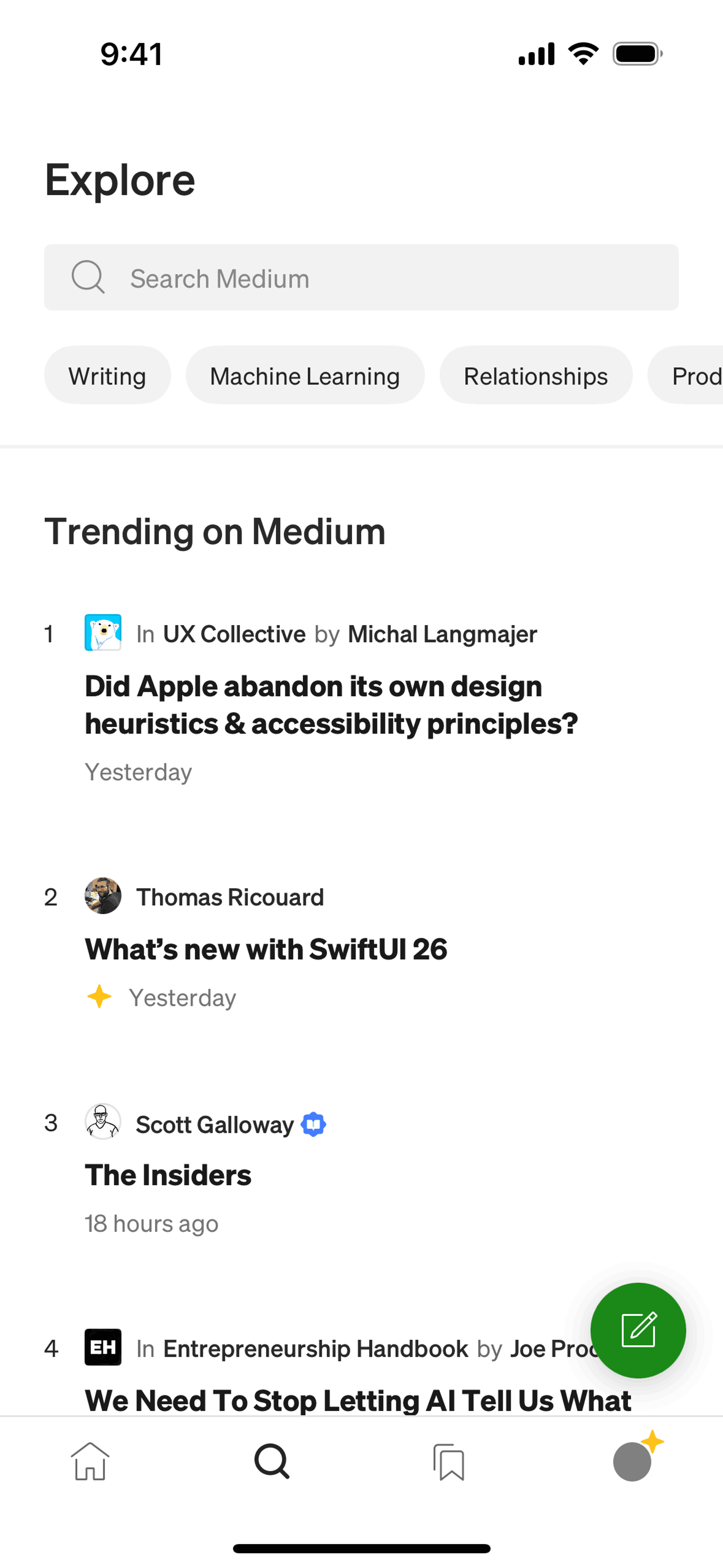 Medium iOS News interface screenshot 9