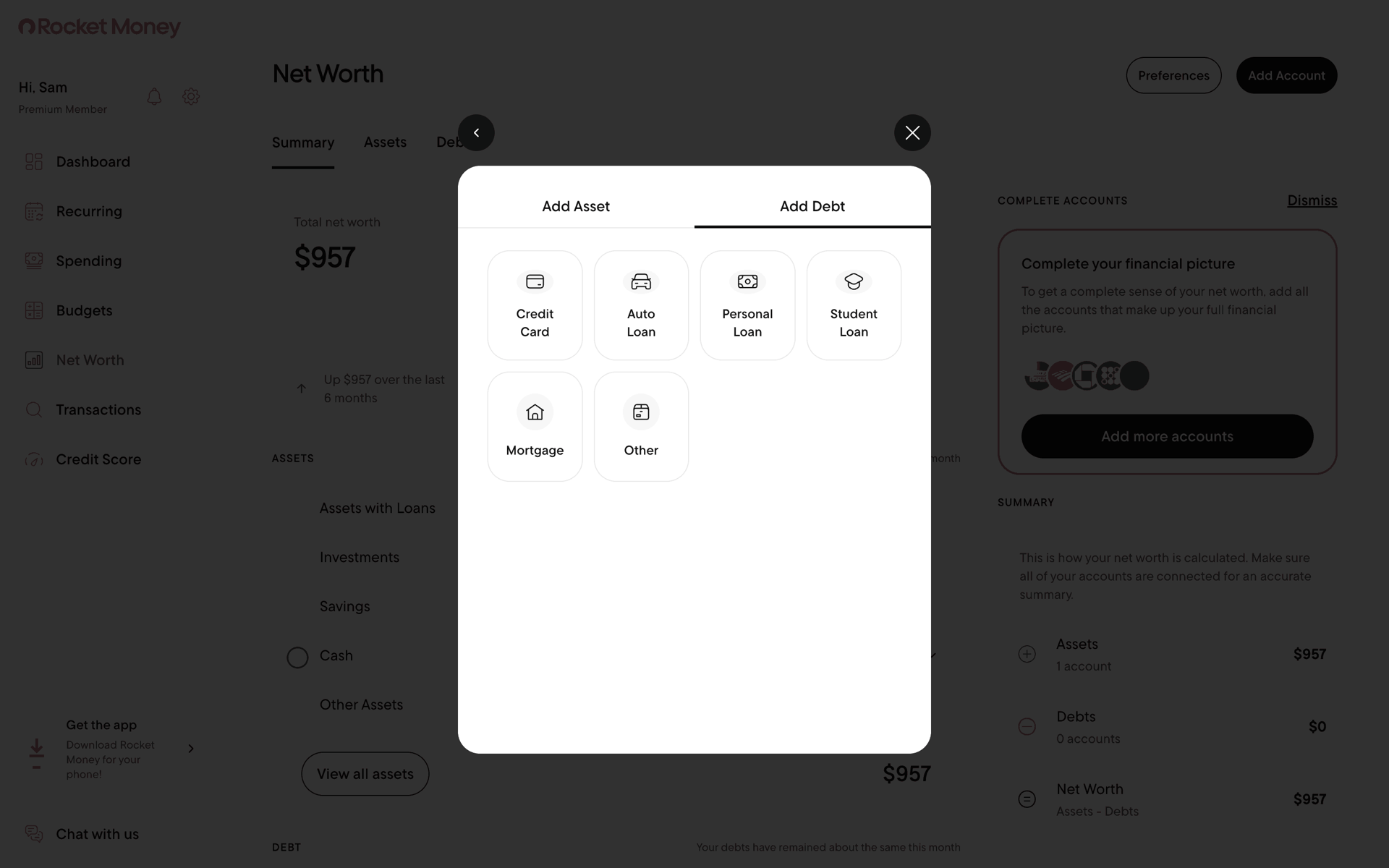 Rocket Money Web Finance interface screenshot 12