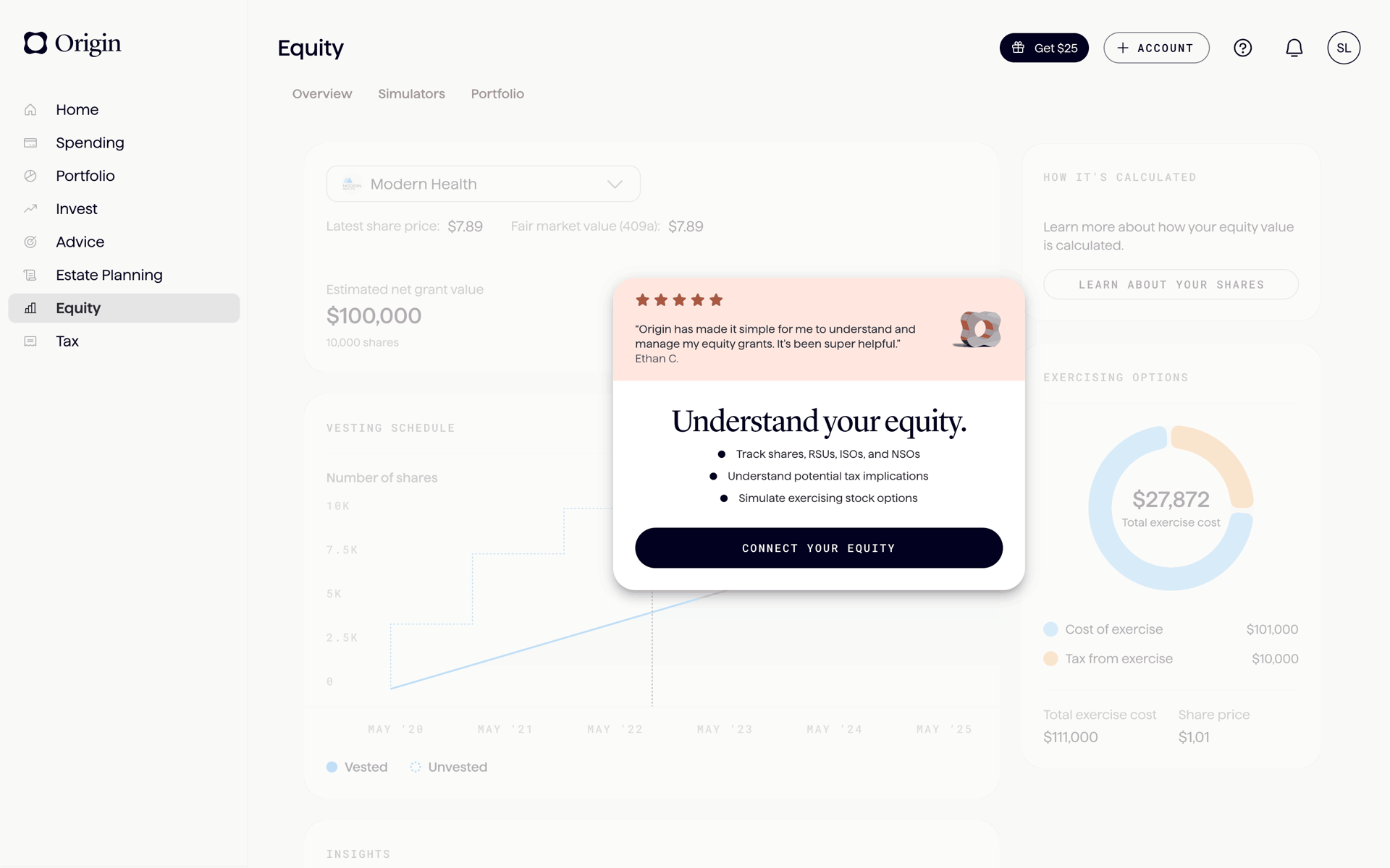 Origin Web Finance interface screenshot 2