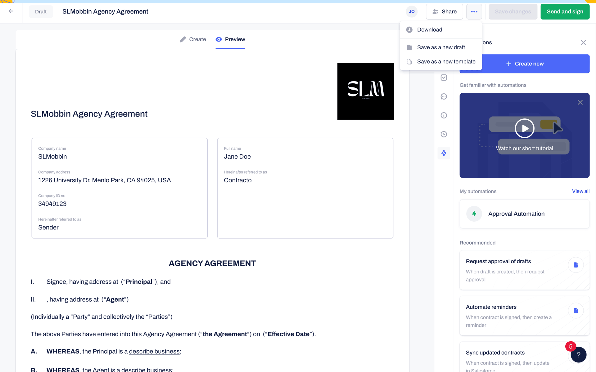 Contractbook Web Business interface screenshot 16