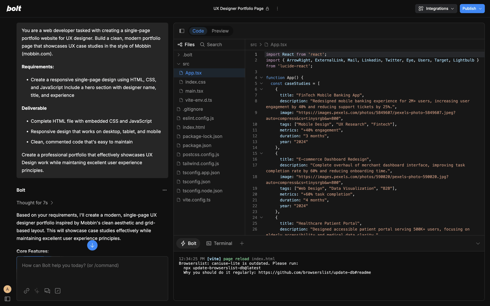 Bolt.new Web Developer Tools interface screenshot 12