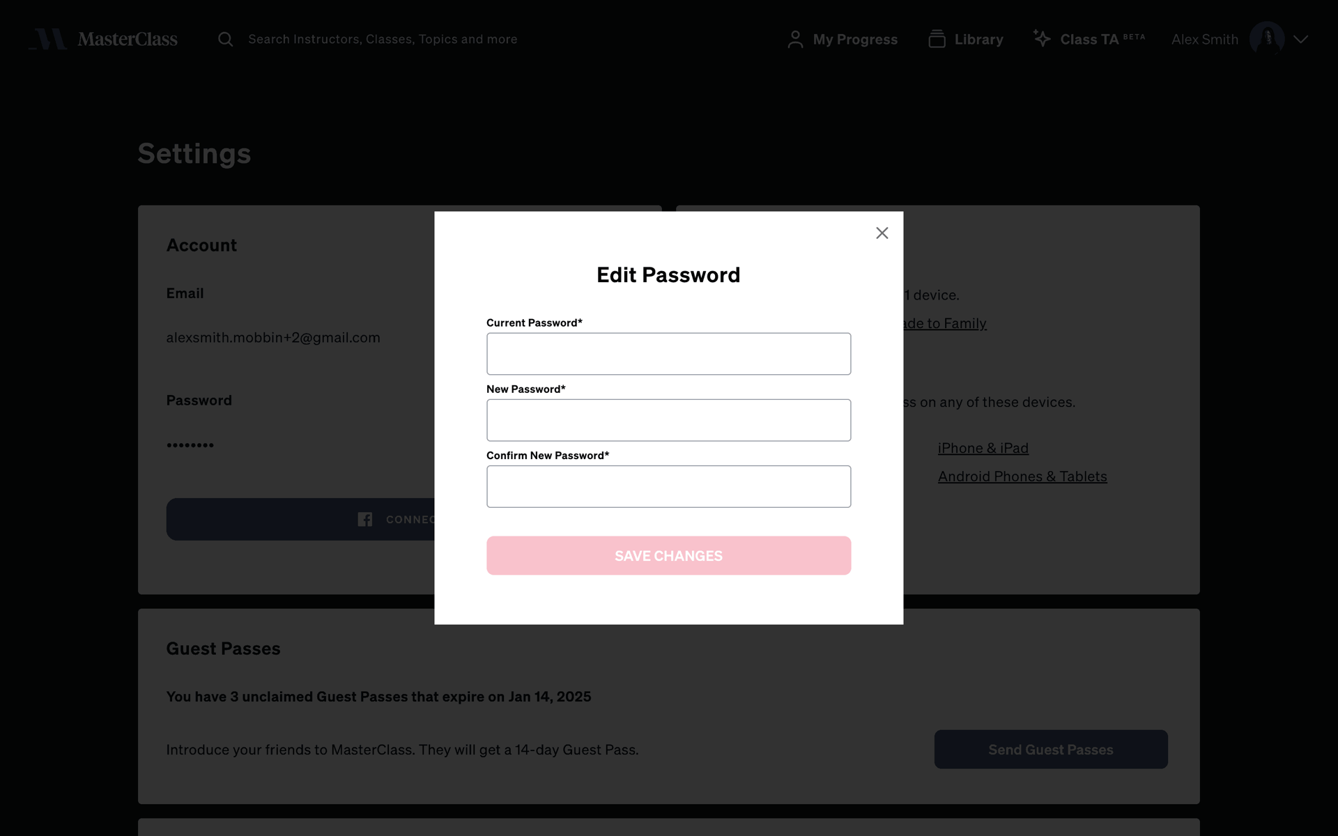 MasterClass Web Business interface screenshot 11