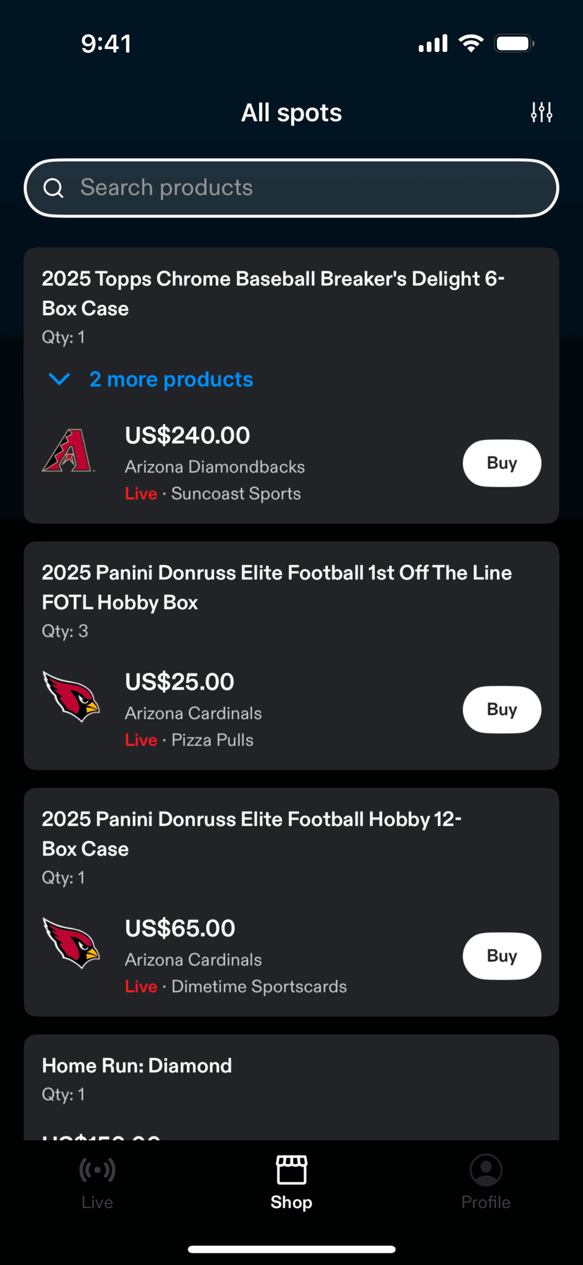 Fanatics Live iOS Shopping interface screenshot 15