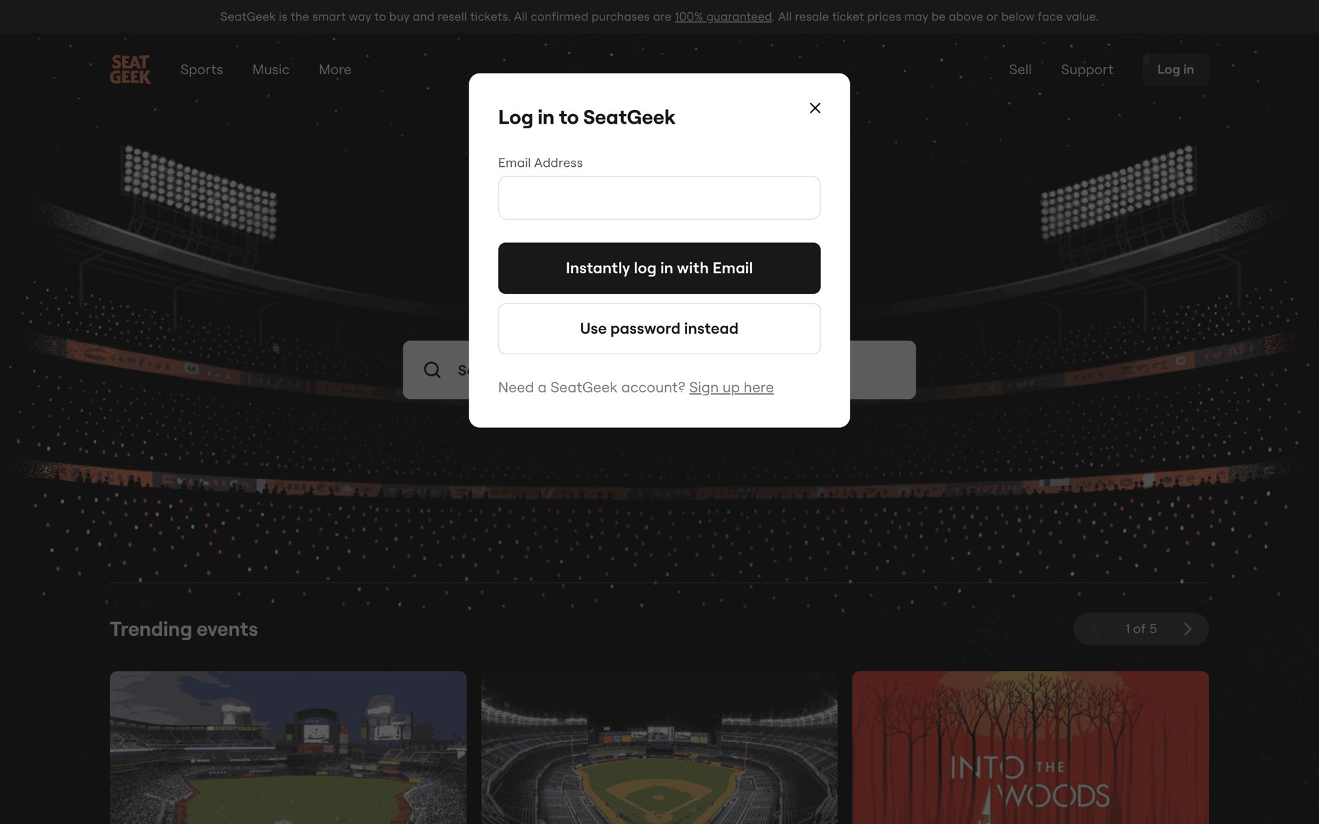 SeatGeek Web Entertainment interface screenshot 2