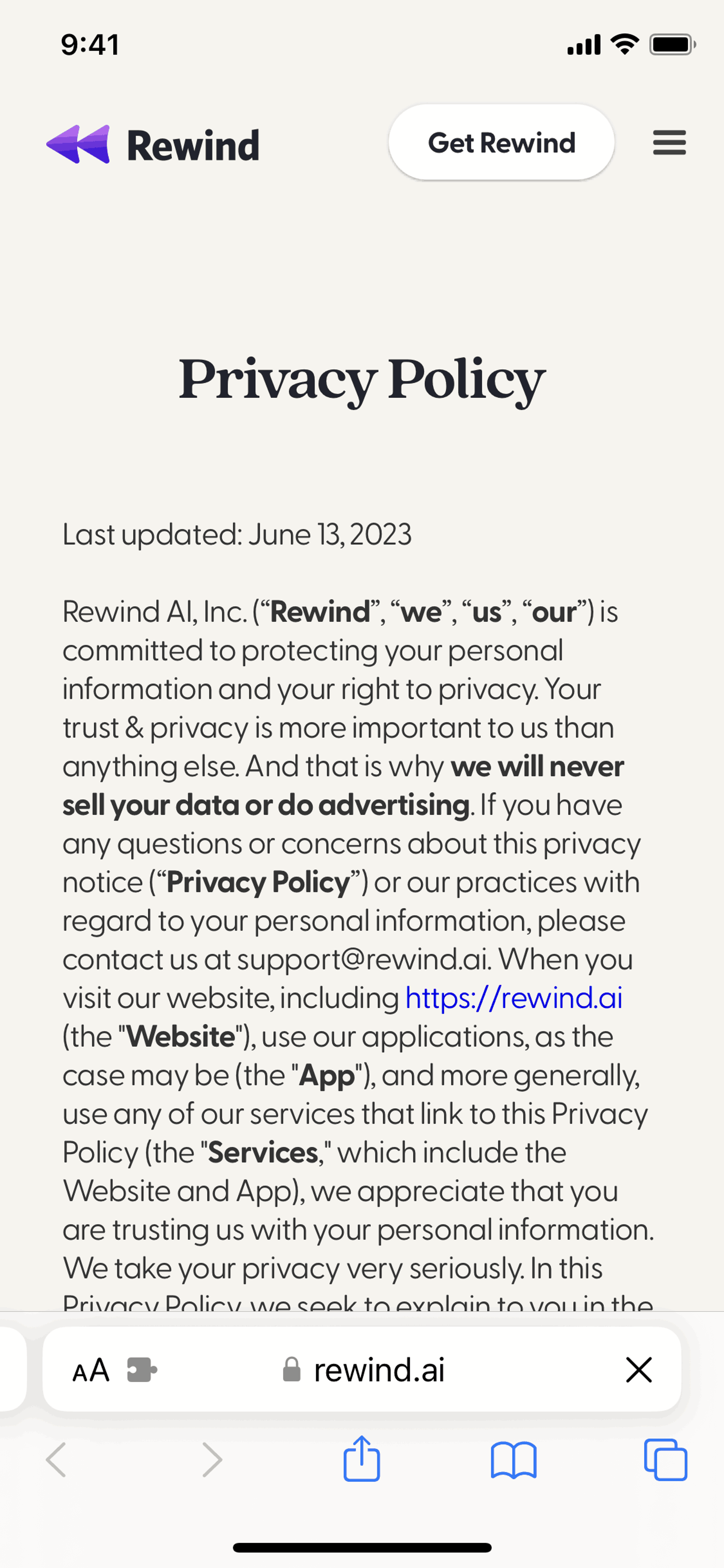 Rewind iOS AI interface screenshot 10