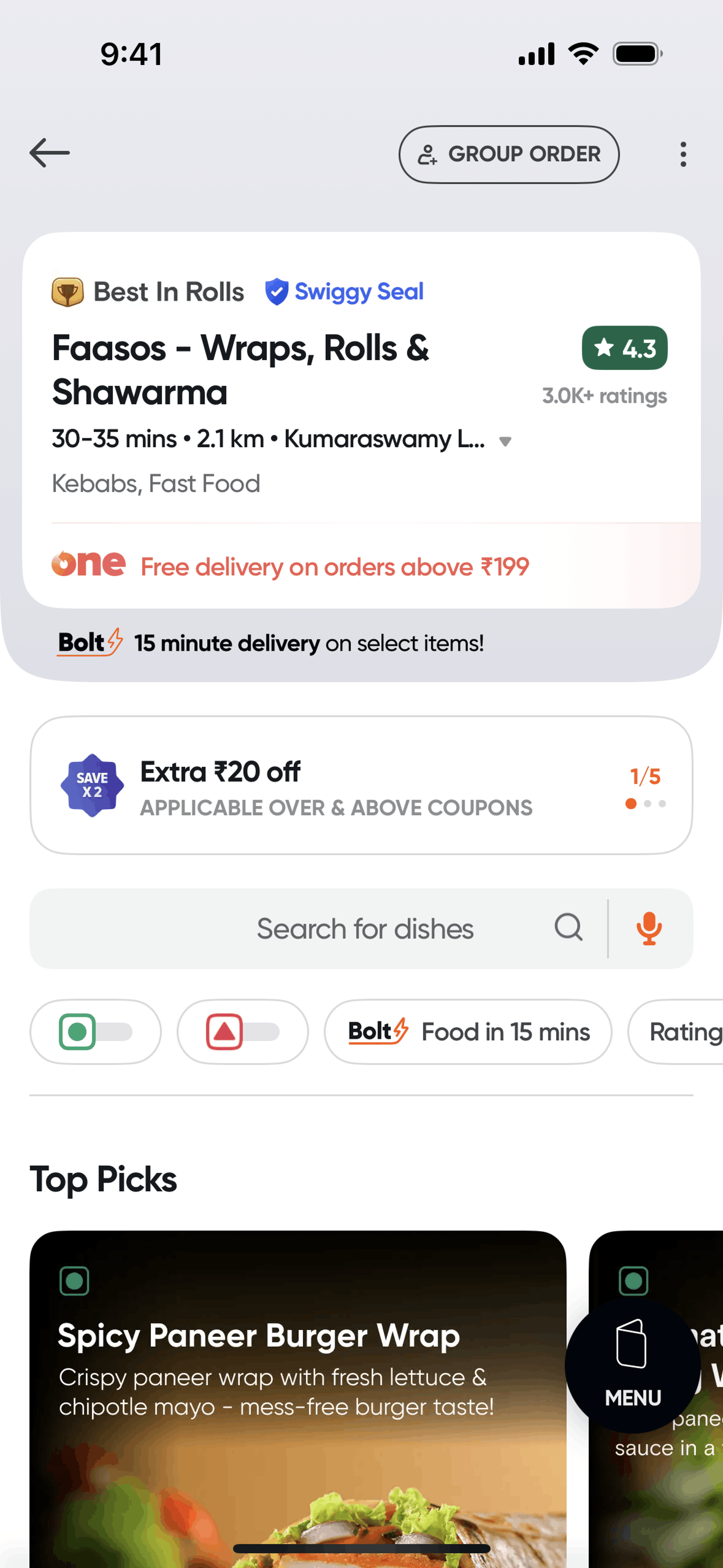 Swiggy iOS Food & Drink interface screenshot 2