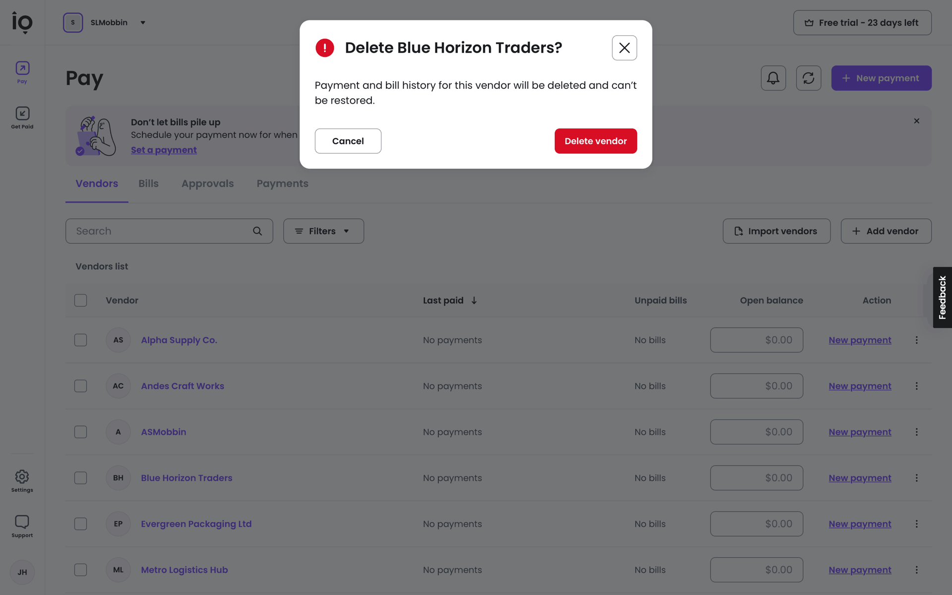 Melio Web Finance interface screenshot 10