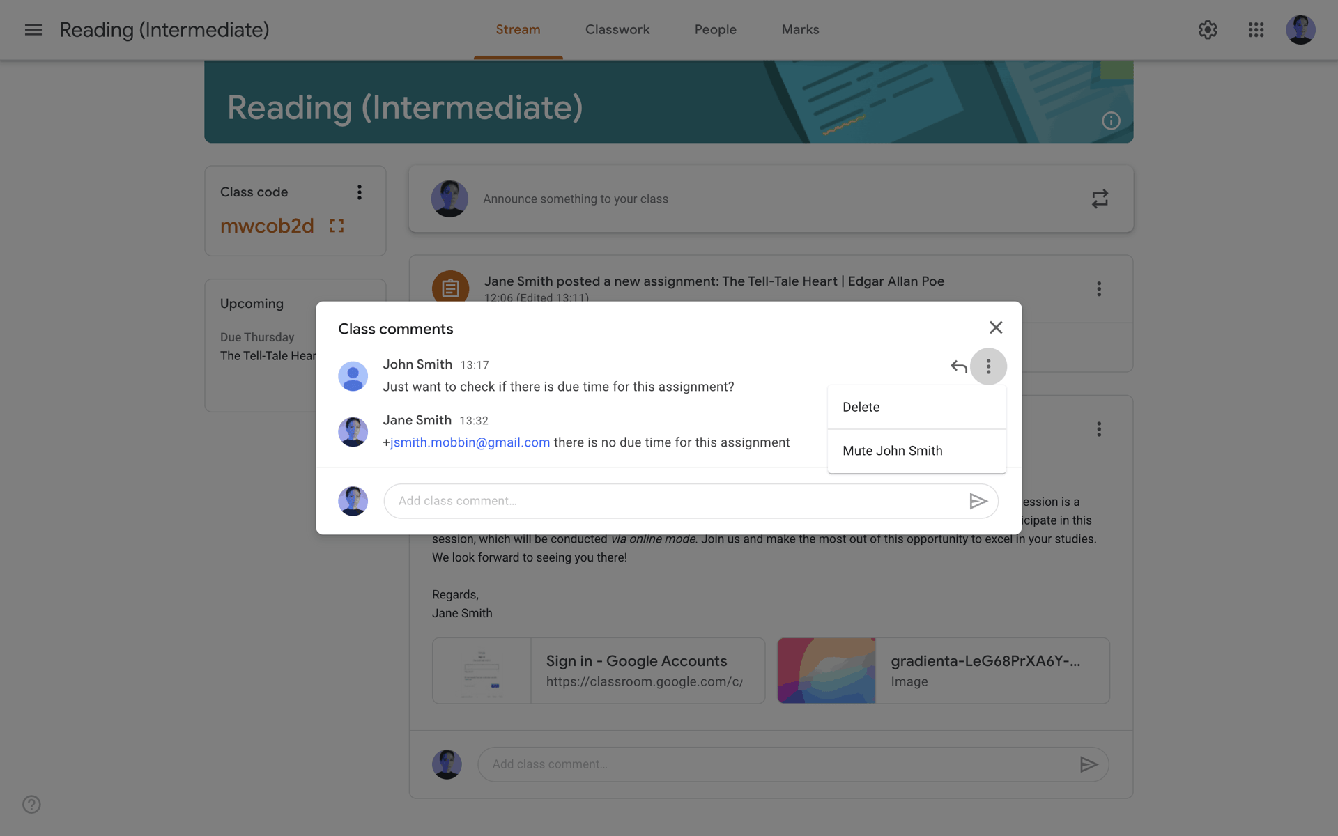 Google Classroom Web Collaboration interface screenshot 16