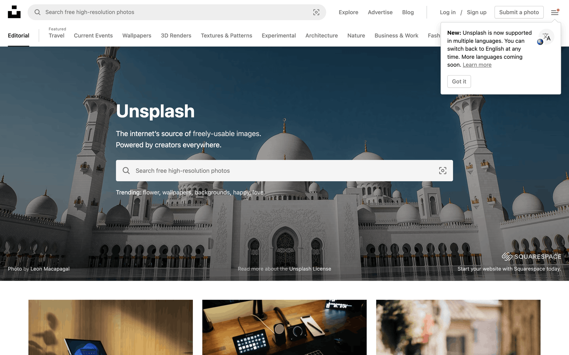 Unsplash Web Photo & Video interface screenshot 1
