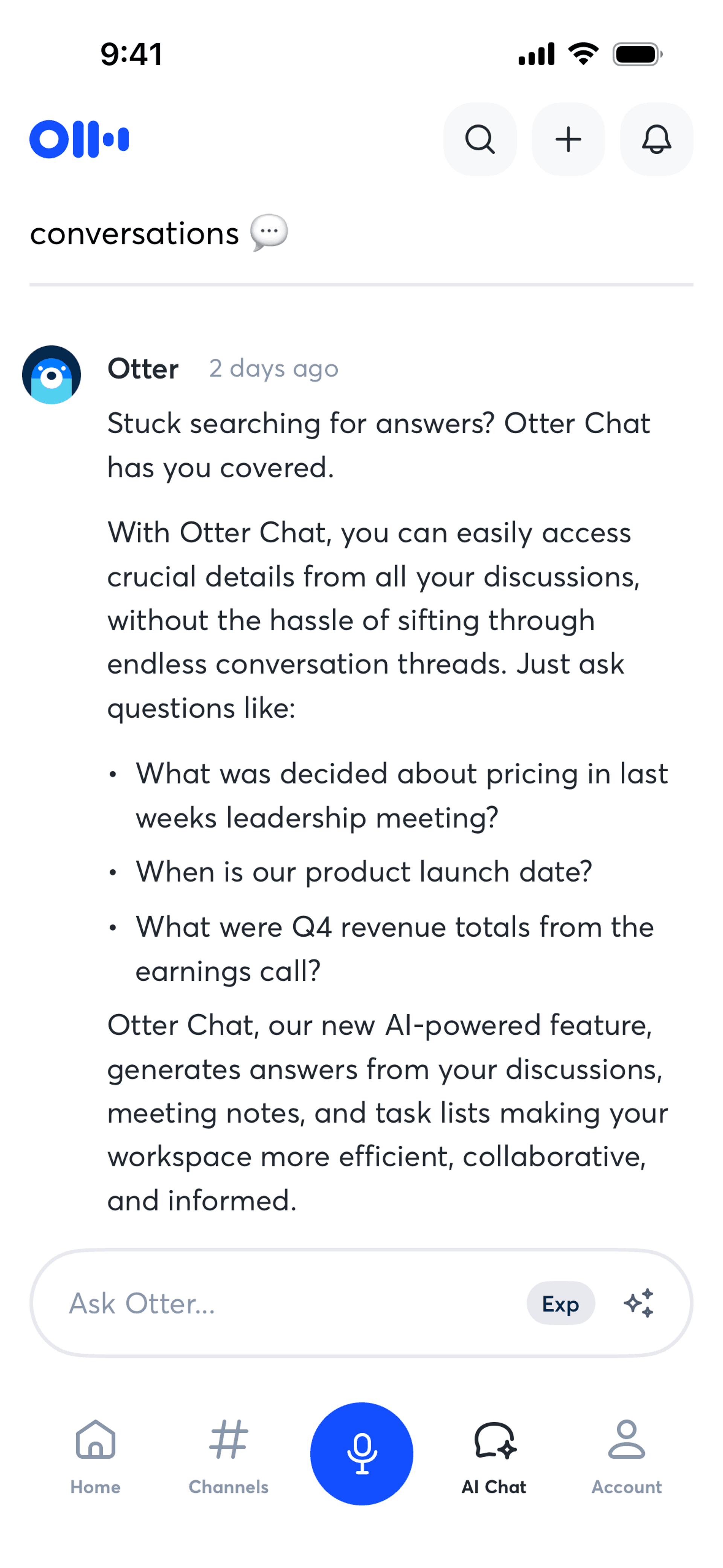 Otter.ai iOS AI interface screenshot 16