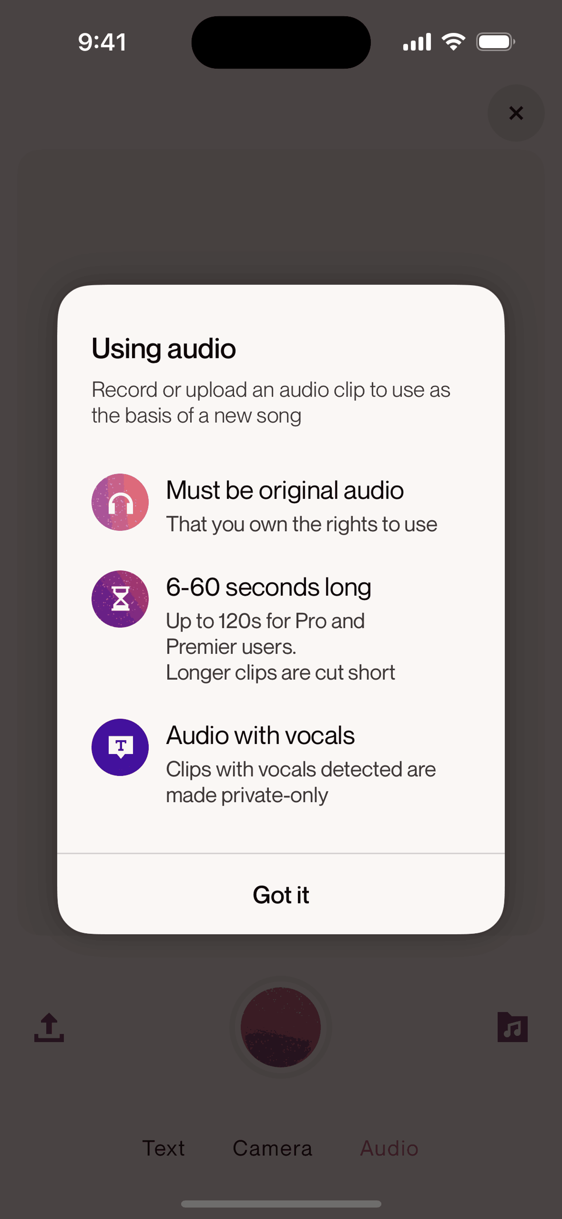 Suno iOS AI interface screenshot 4