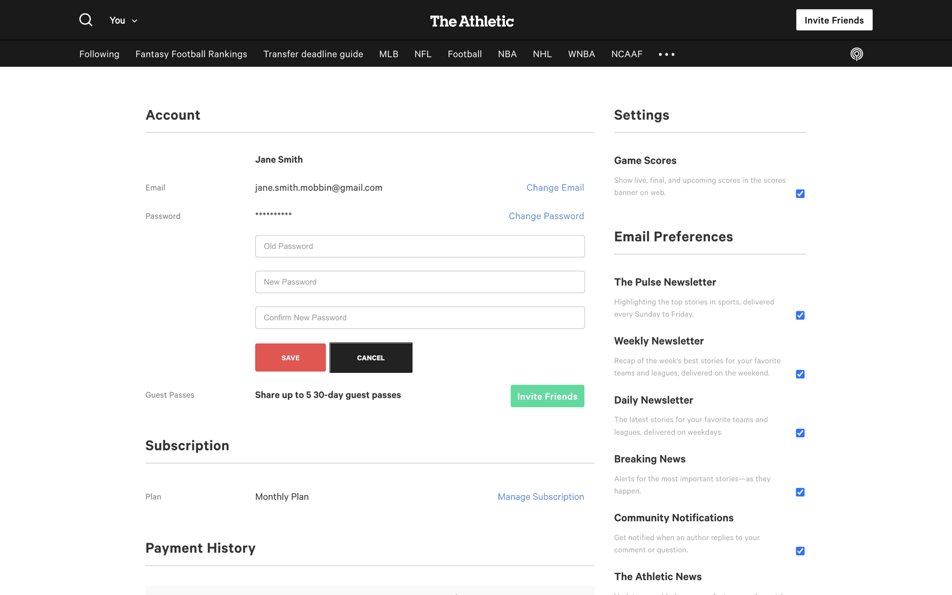 The Athletic Web Sports interface screenshot 20