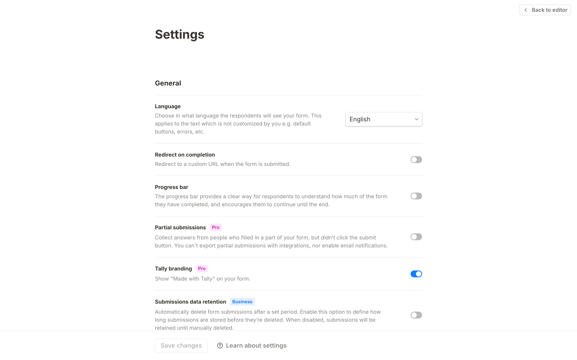 Tally Web Productivity interface screenshot 11
