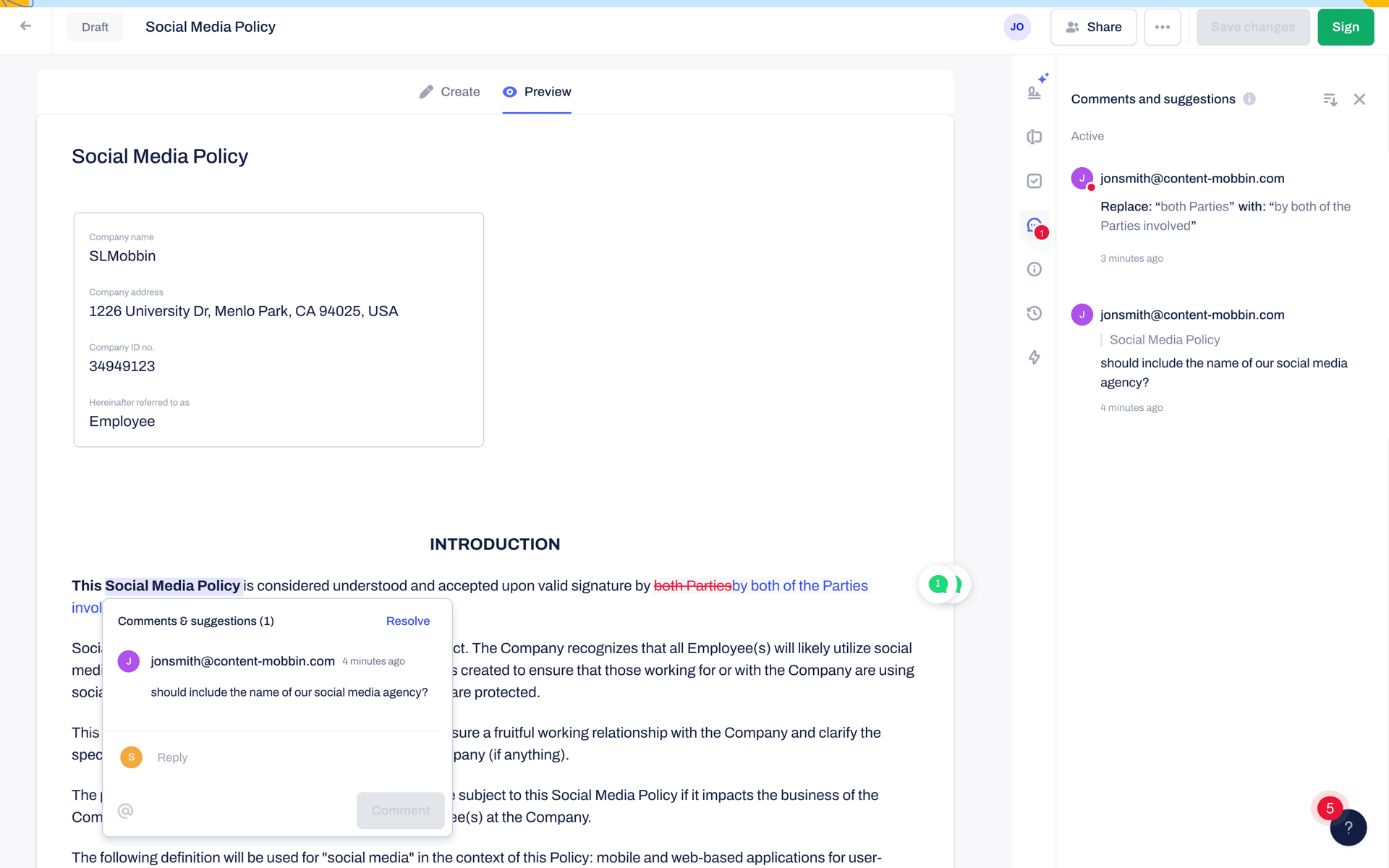 Contractbook Web Business interface screenshot 24