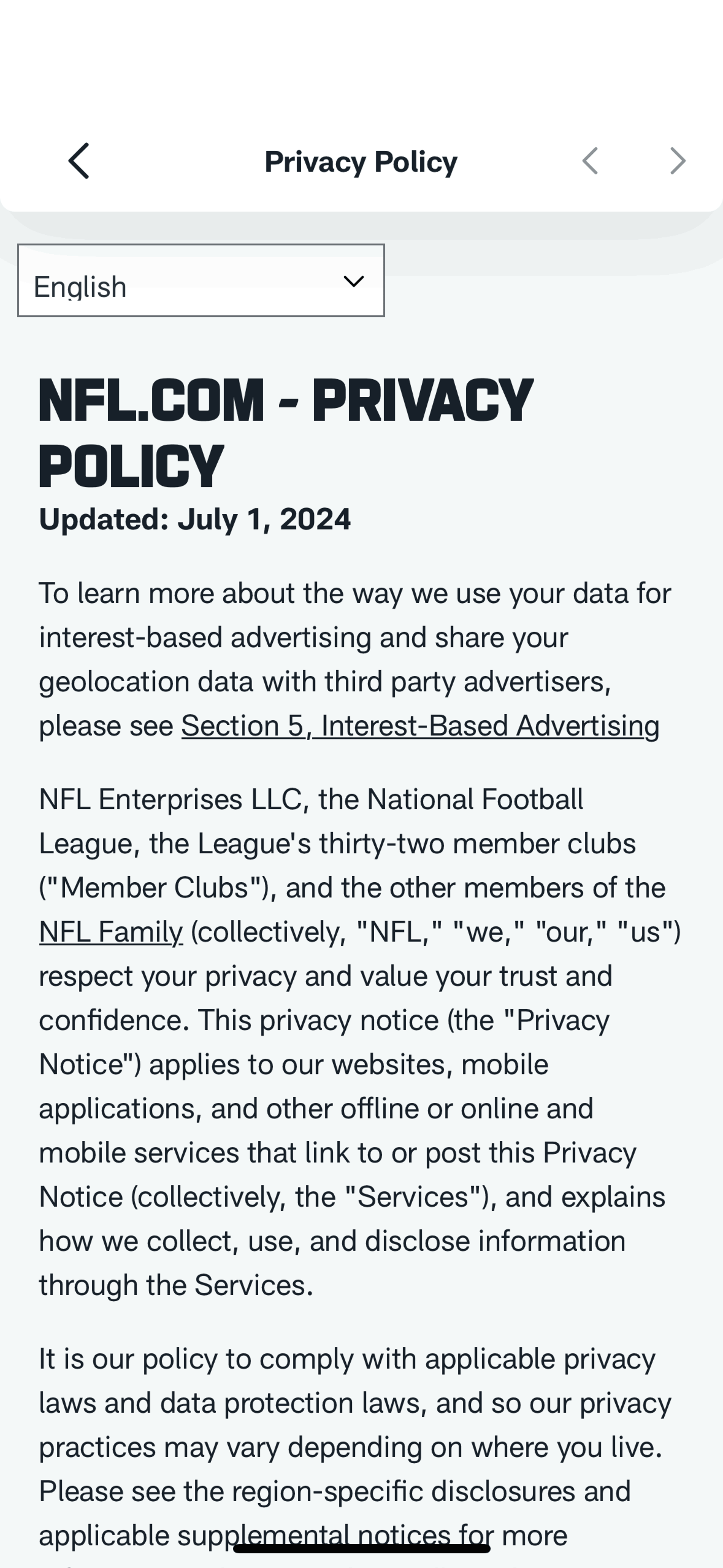 NFL iOS Sports interface screenshot 12