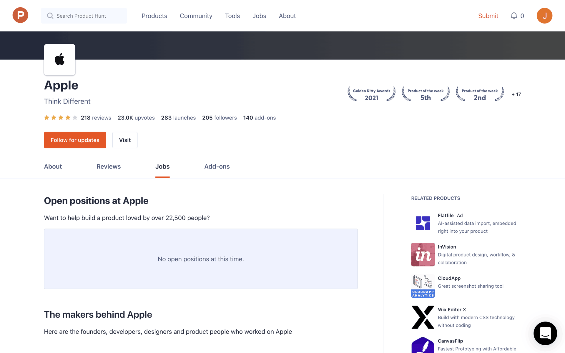 Product Hunt Web Business interface screenshot 12