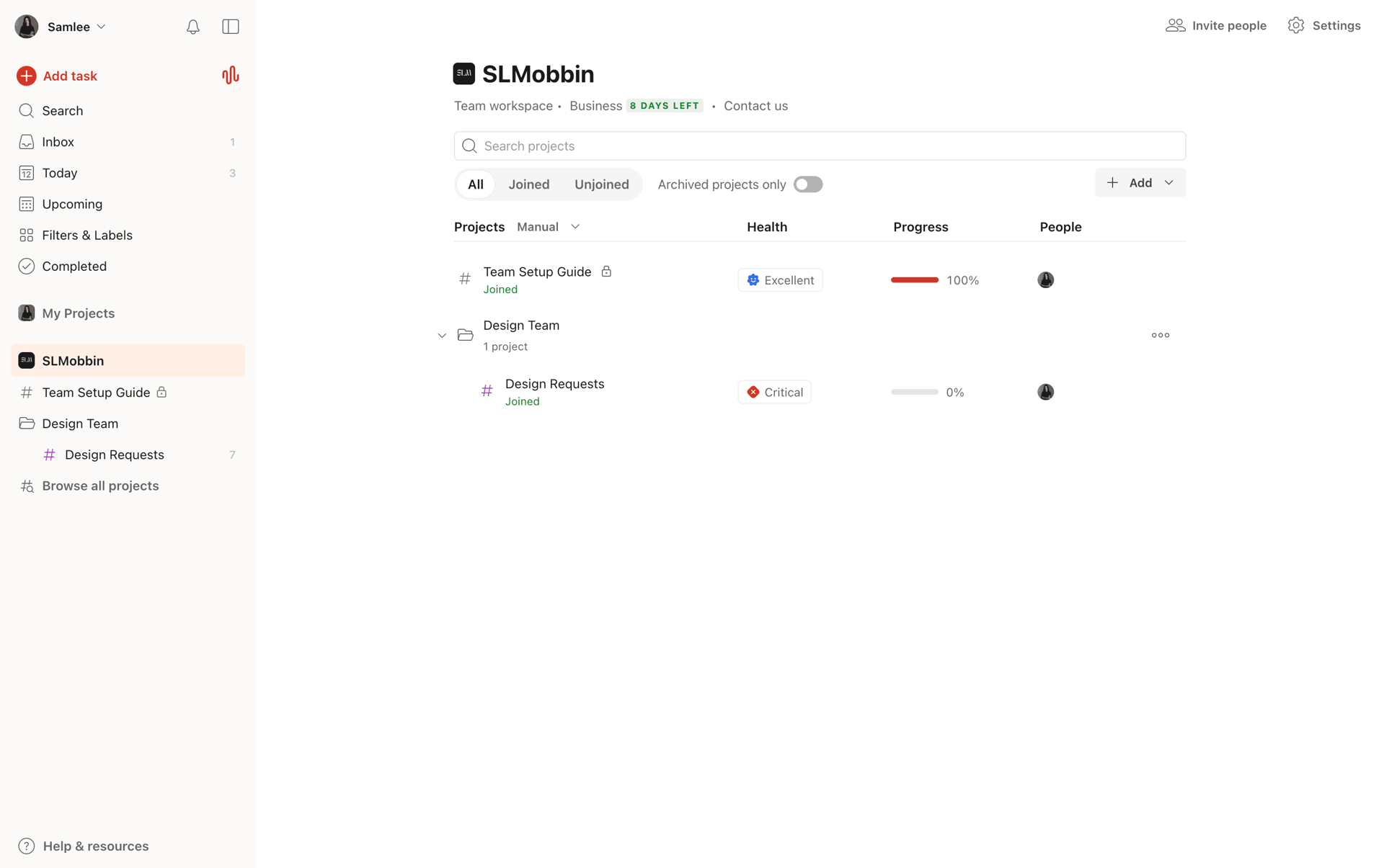 Todoist Web Collaboration interface screenshot 23