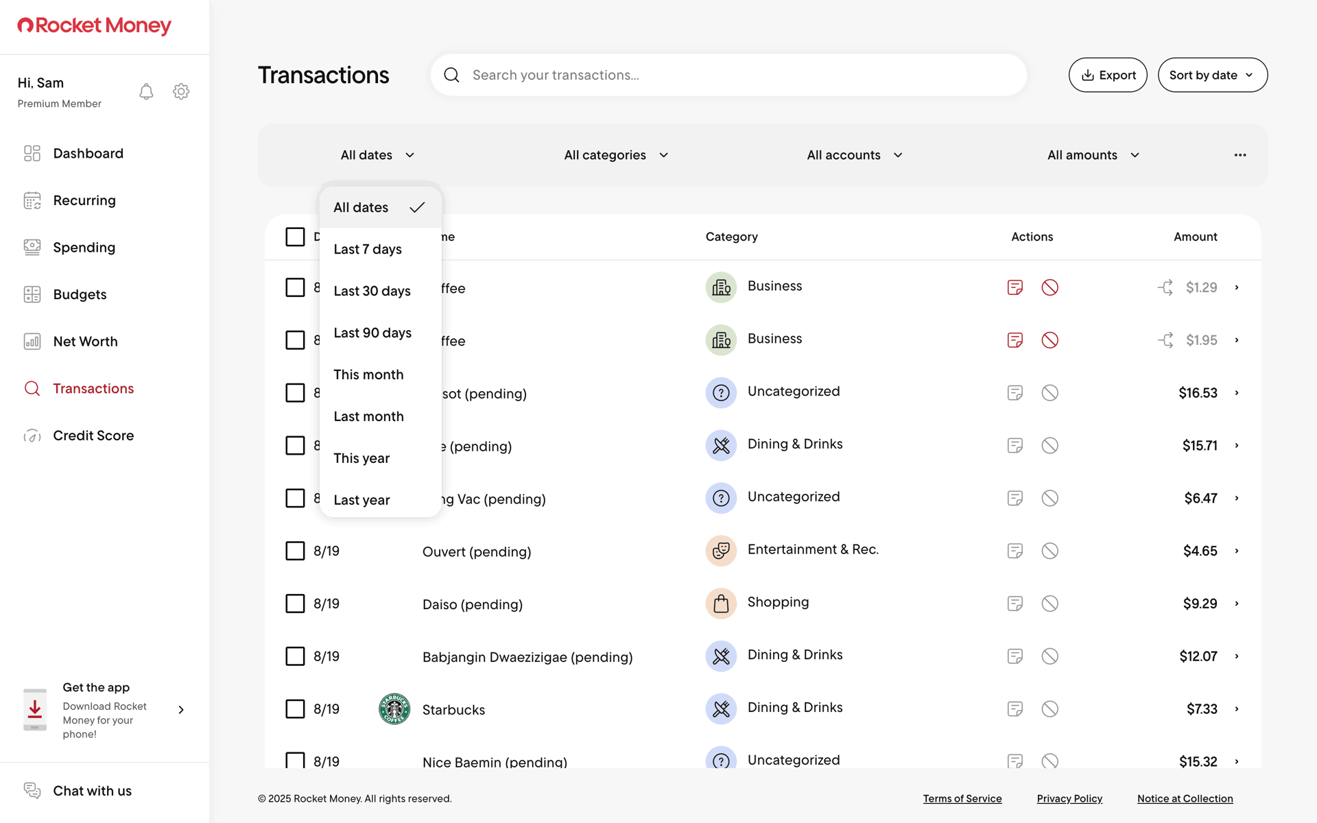 Rocket Money Web Finance interface screenshot 15