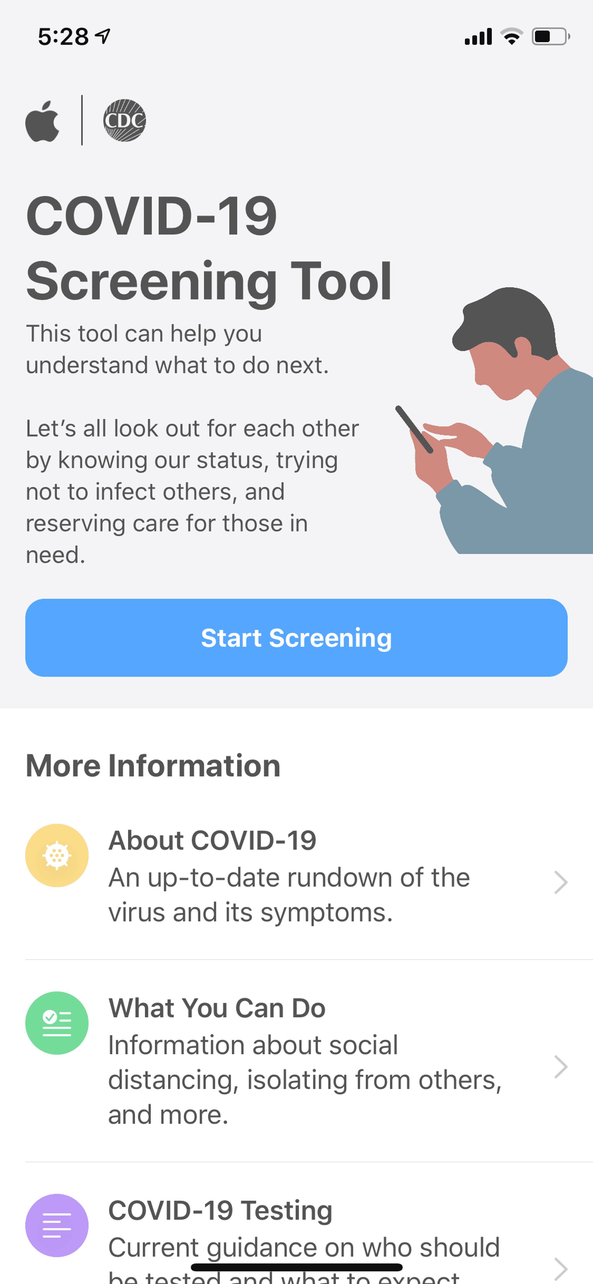 Apple COVID 19 iOS Health & Fitness interface screenshot 1