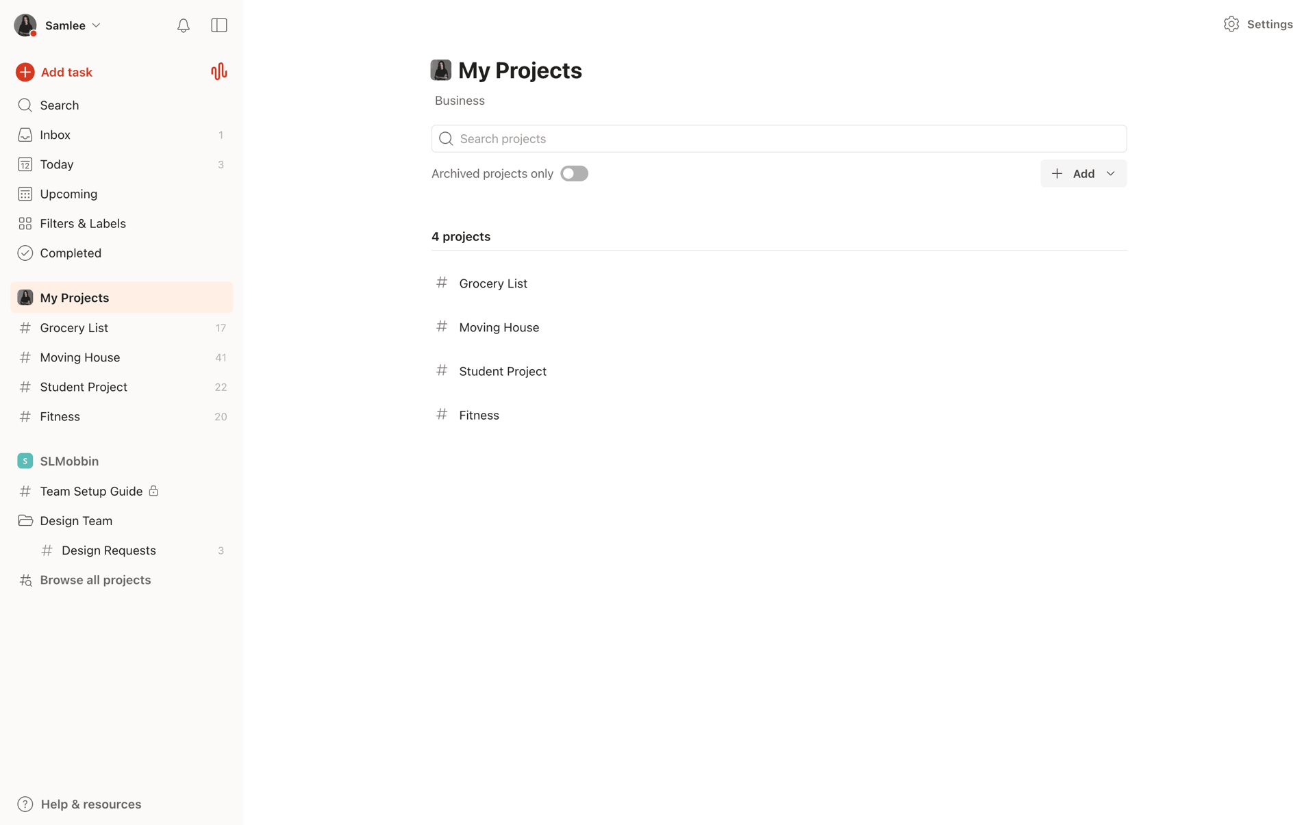 Todoist Web Collaboration interface screenshot 21