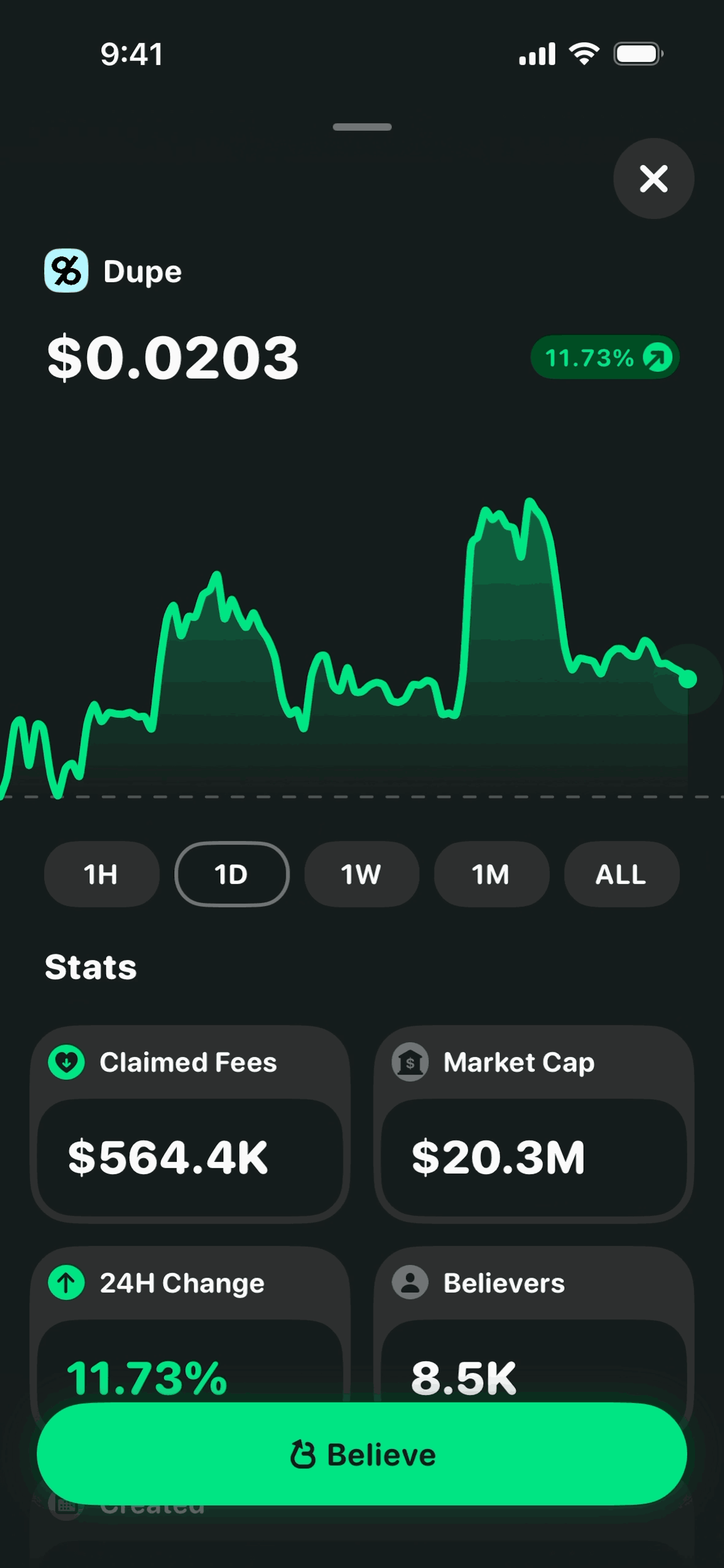 Believe iOS Finance interface screenshot 16