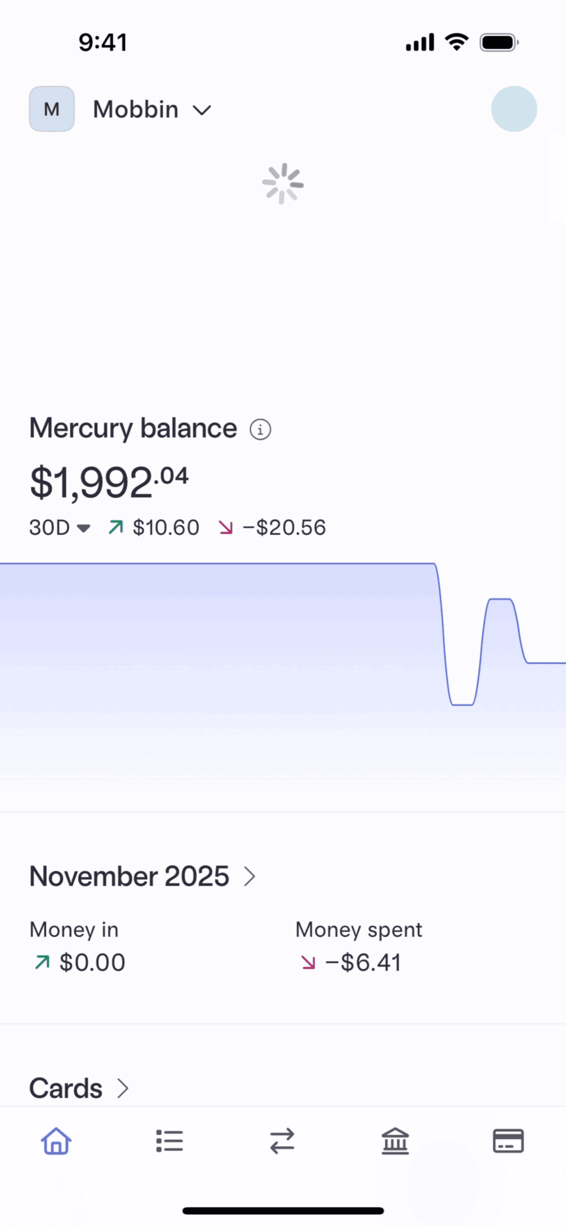 Mercury iOS Finance interface screenshot 21