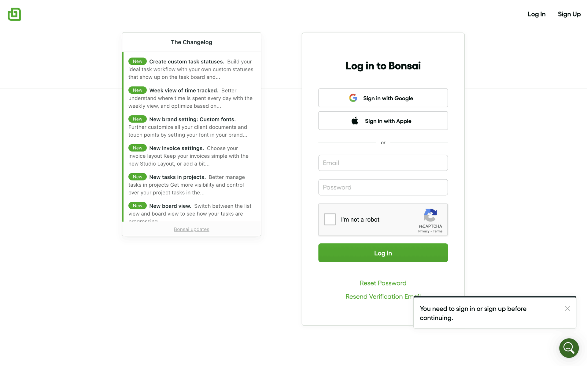 Bonsai Web Finance interface screenshot 5