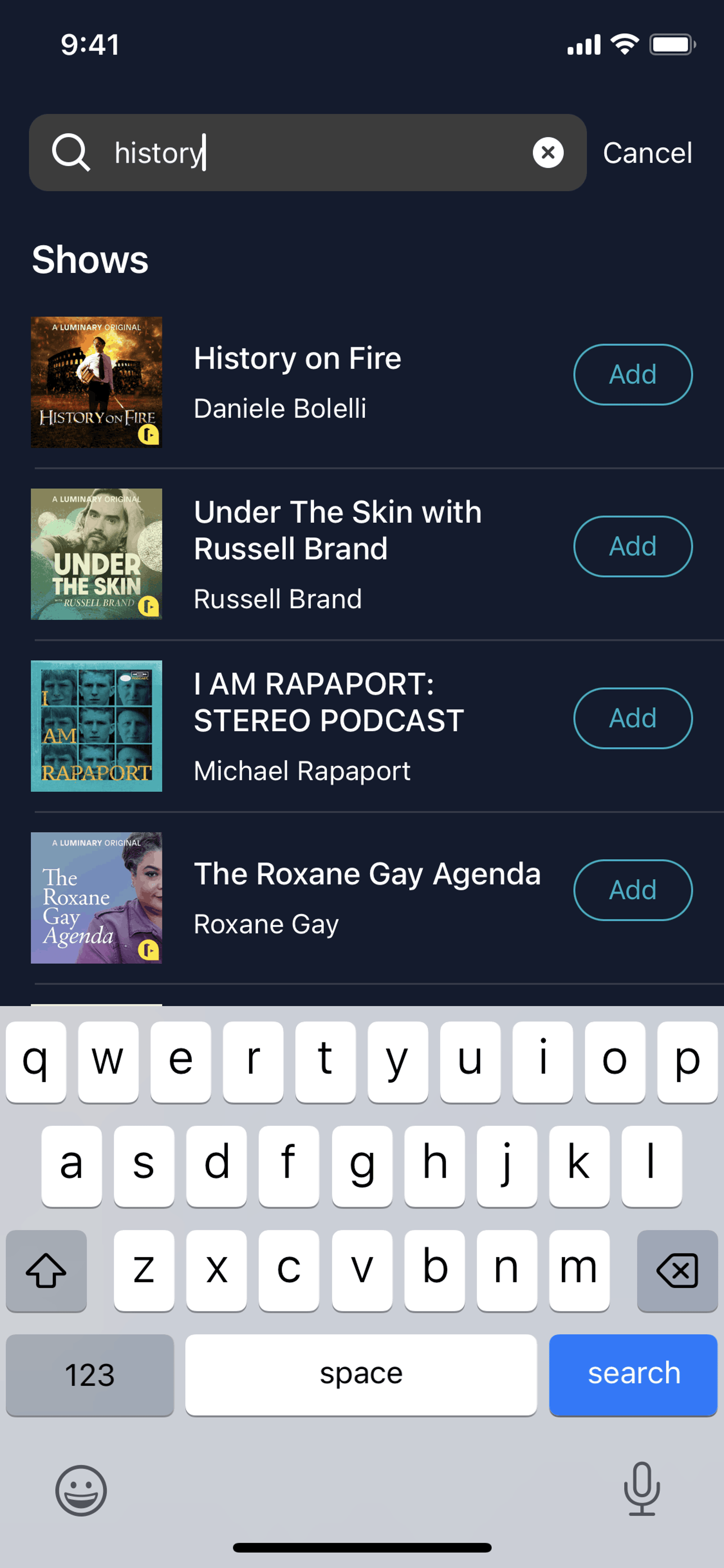 Luminary iOS Entertainment interface screenshot 20