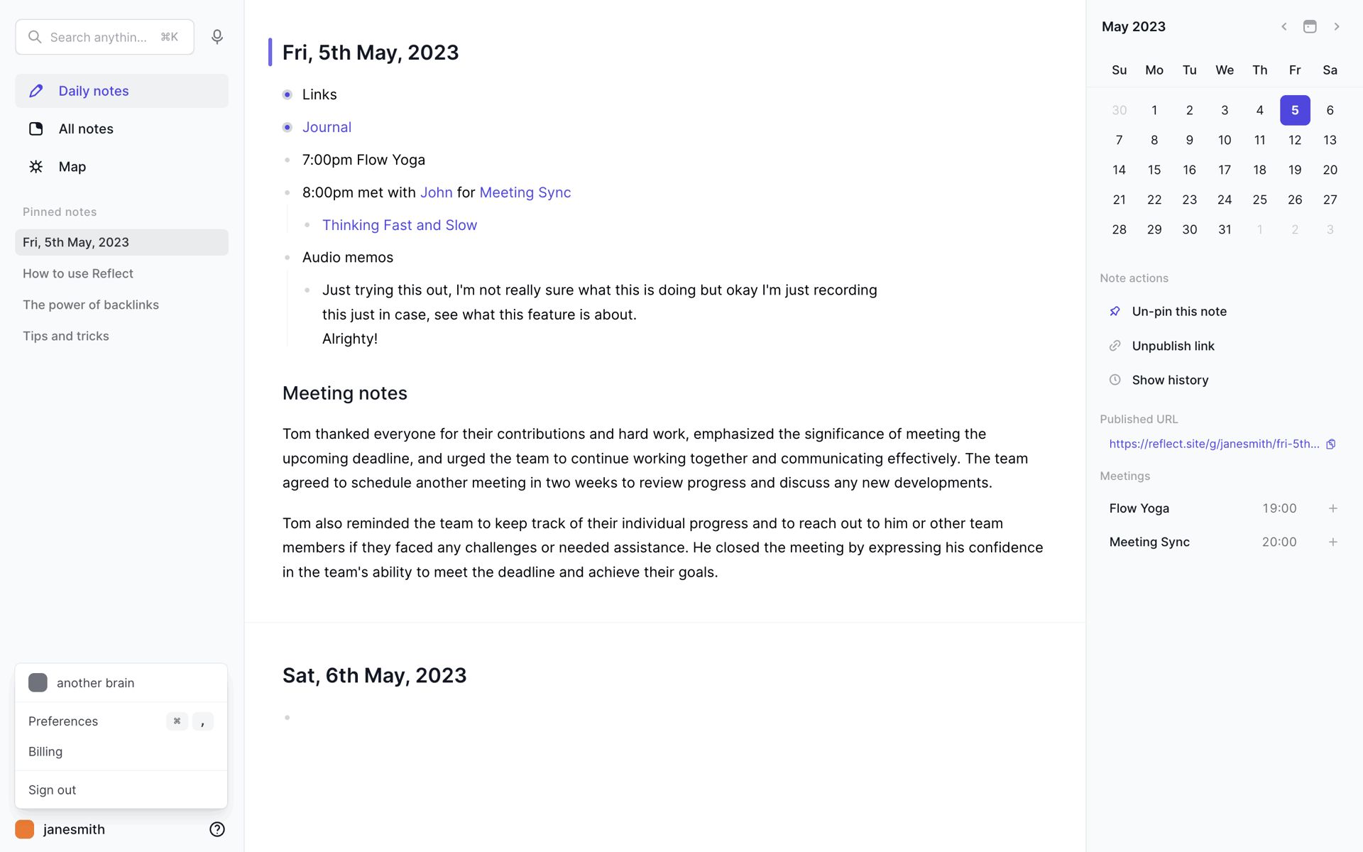 Reflect Web AI interface screenshot 2