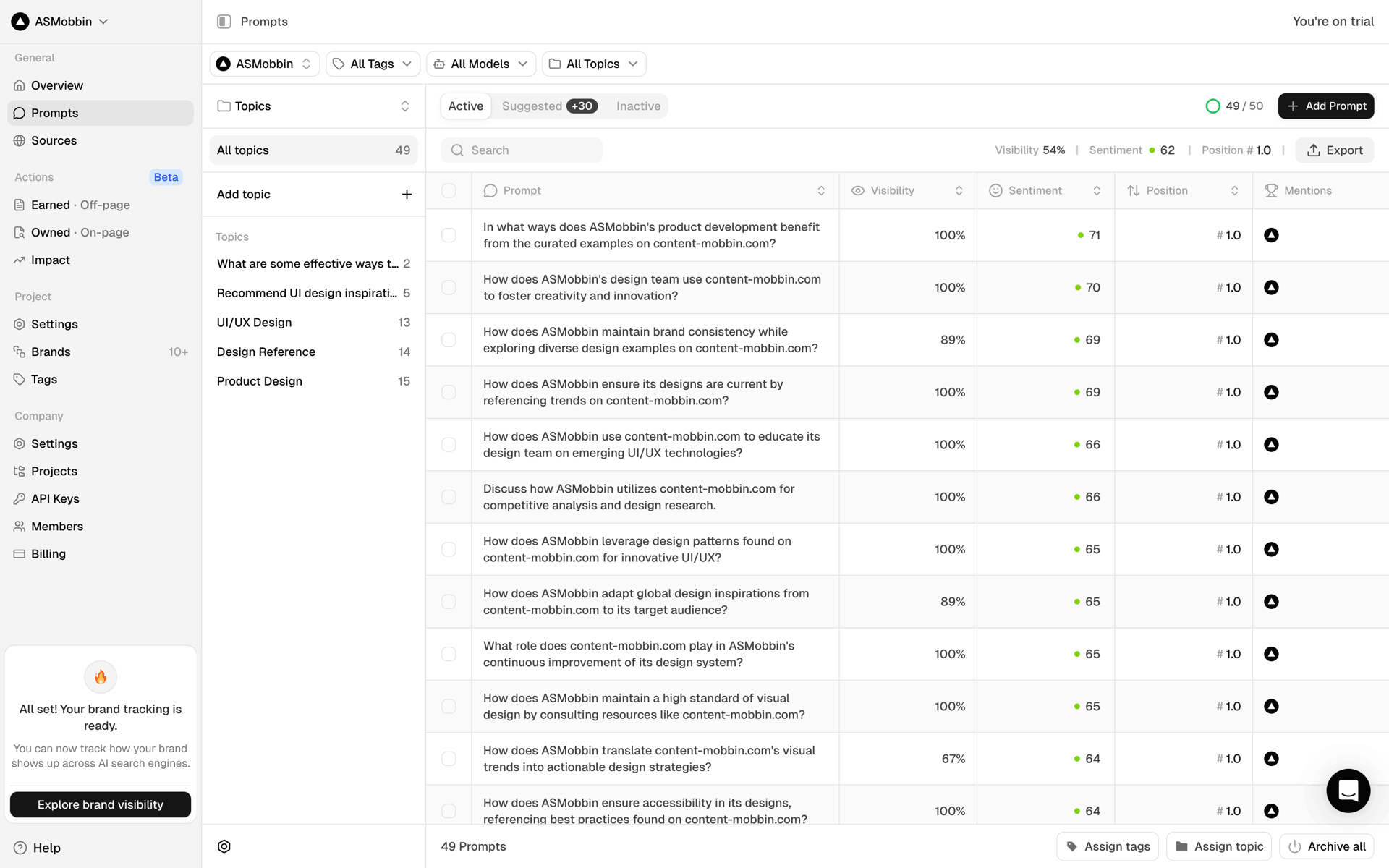 Peec AI Web Business interface screenshot 6